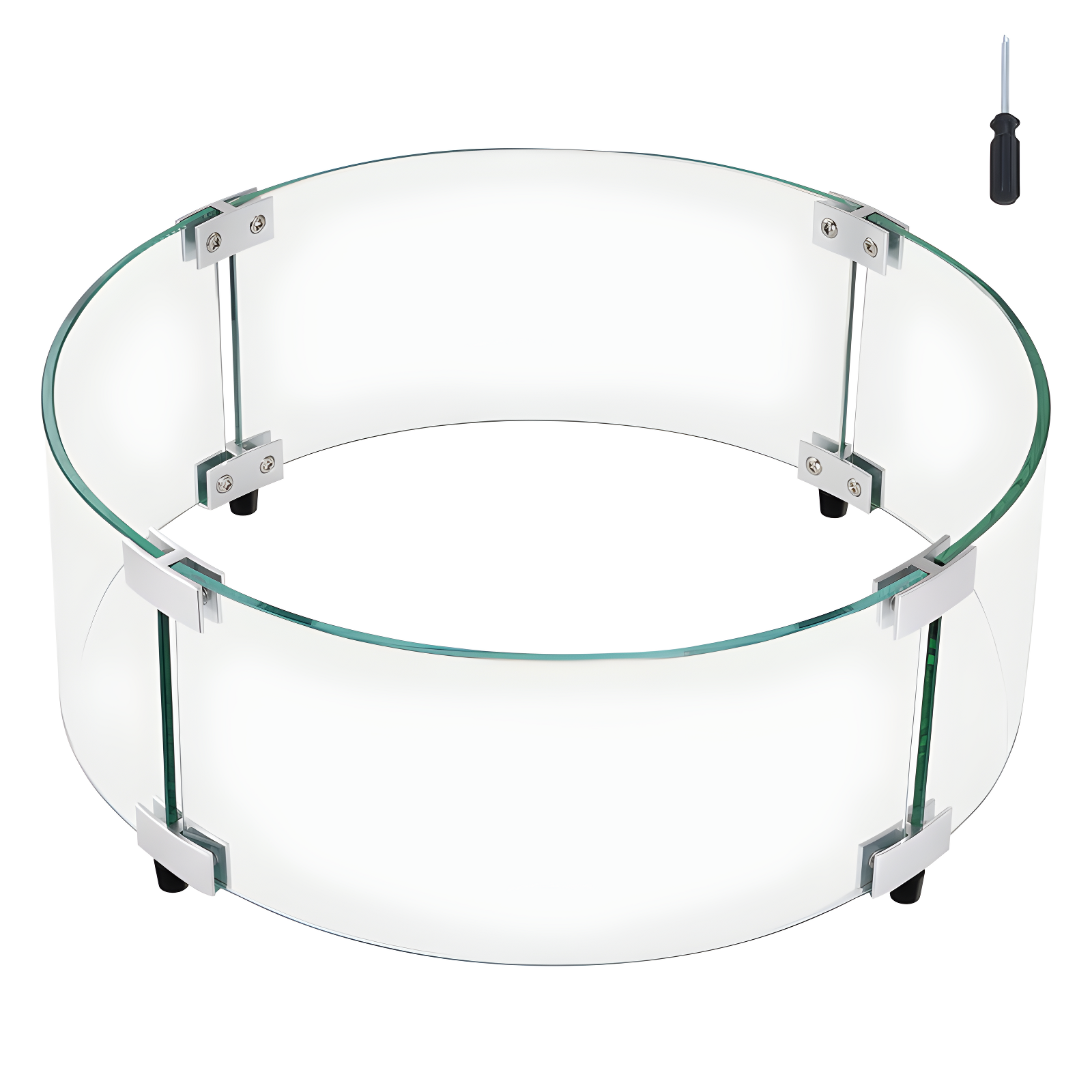 Round Glass and Aluminum Fire Pit Wind Guard