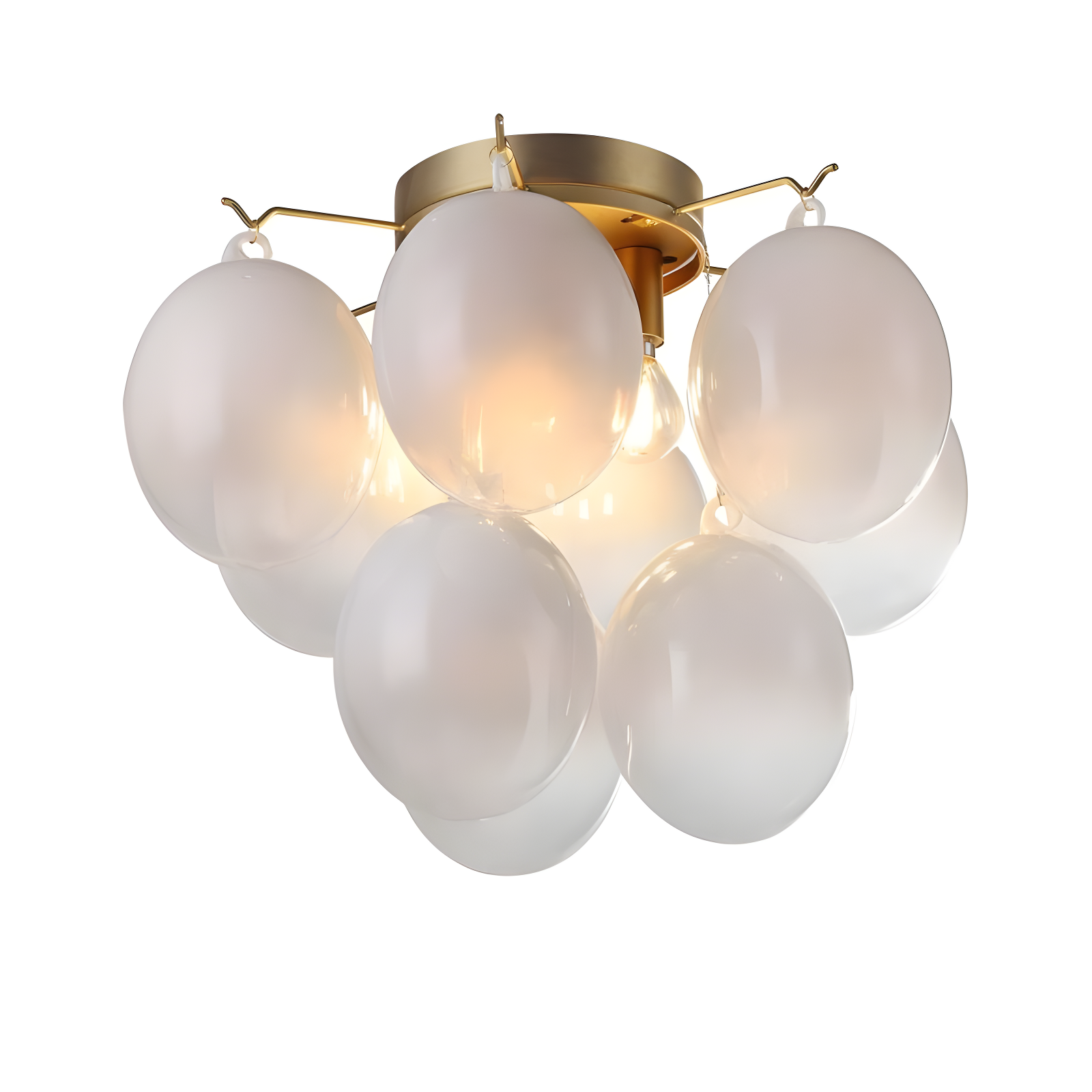 Globo Brass and Milky White Glass 4-Light Semi-Flush Mount