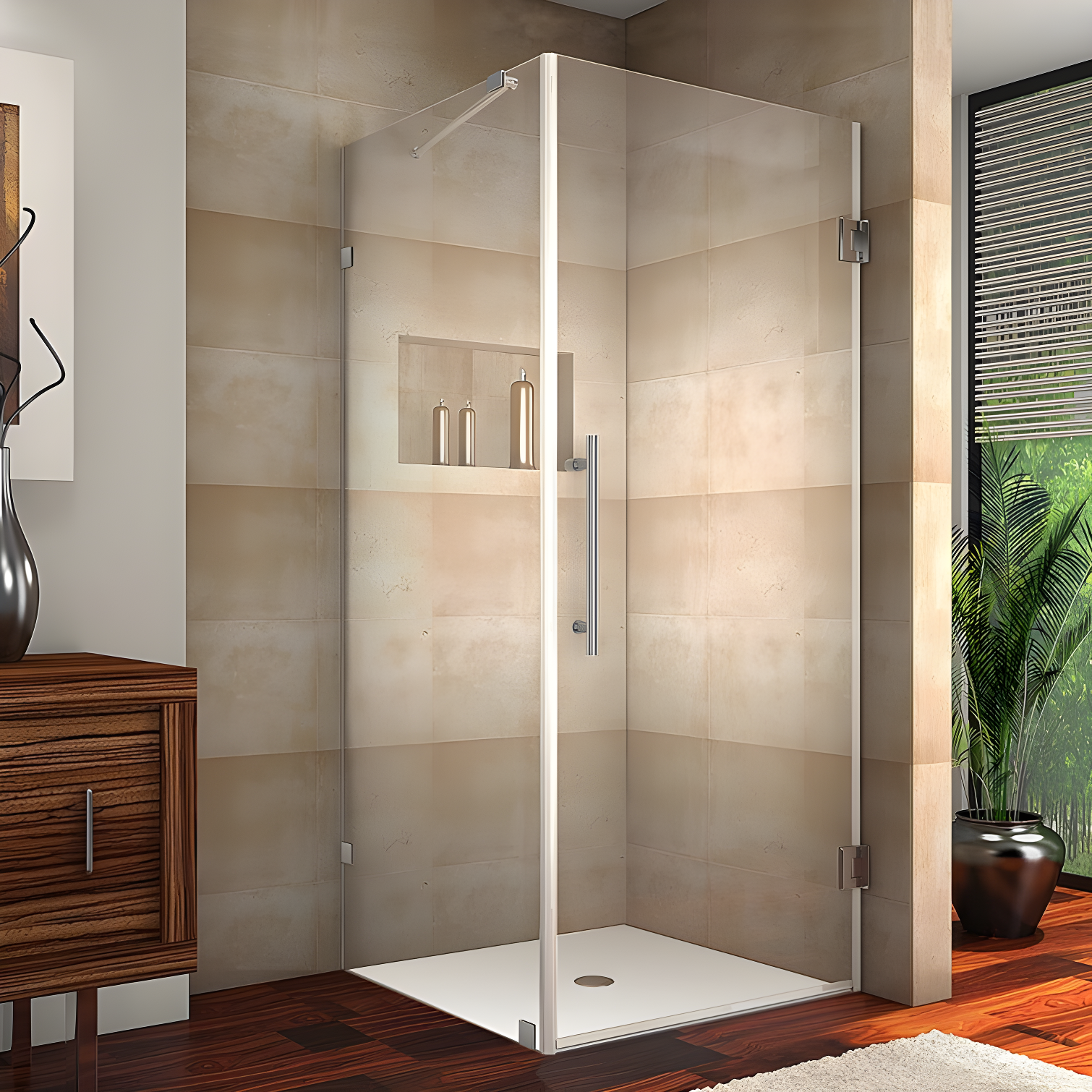 Aquadica 36" Frameless Clear Glass Hinged Shower Enclosure