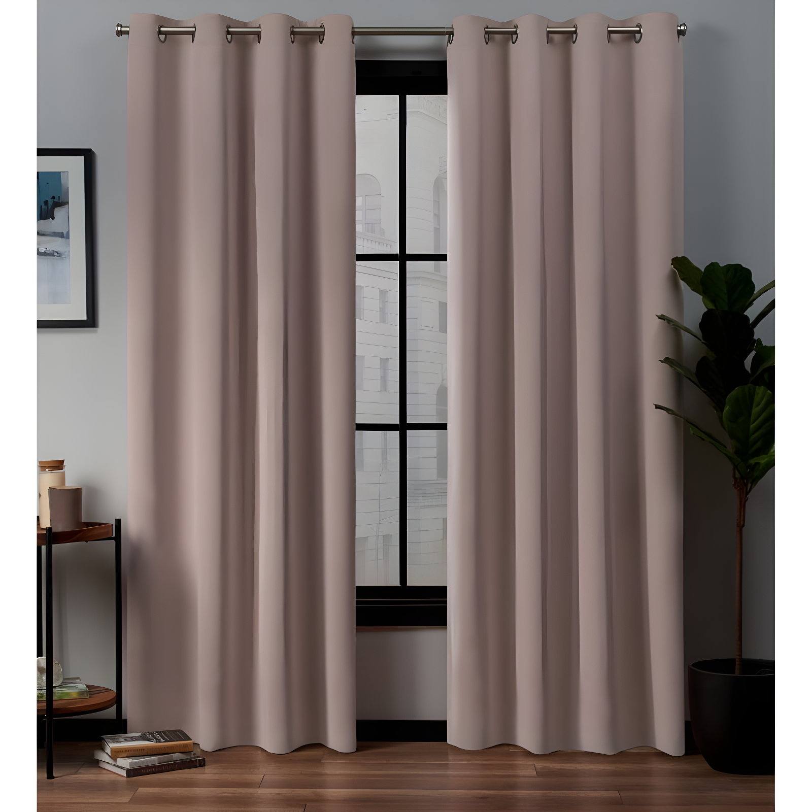 Blush Polyester Blackout Grommet Window Panels, Set of 2