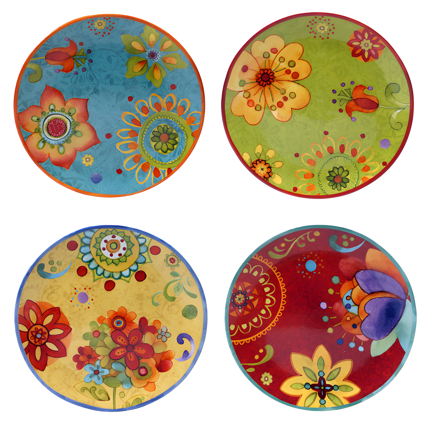 Tunisian Sunset Hand-Painted Multicolor Ceramic Salad Plates Set