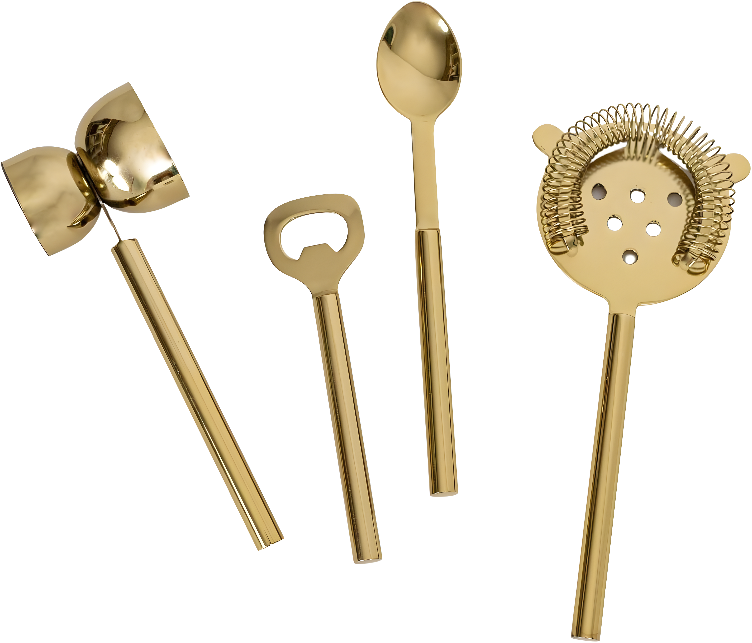 Elegant Brass 4-Piece Bar Tool Set with Strainer and Jigger