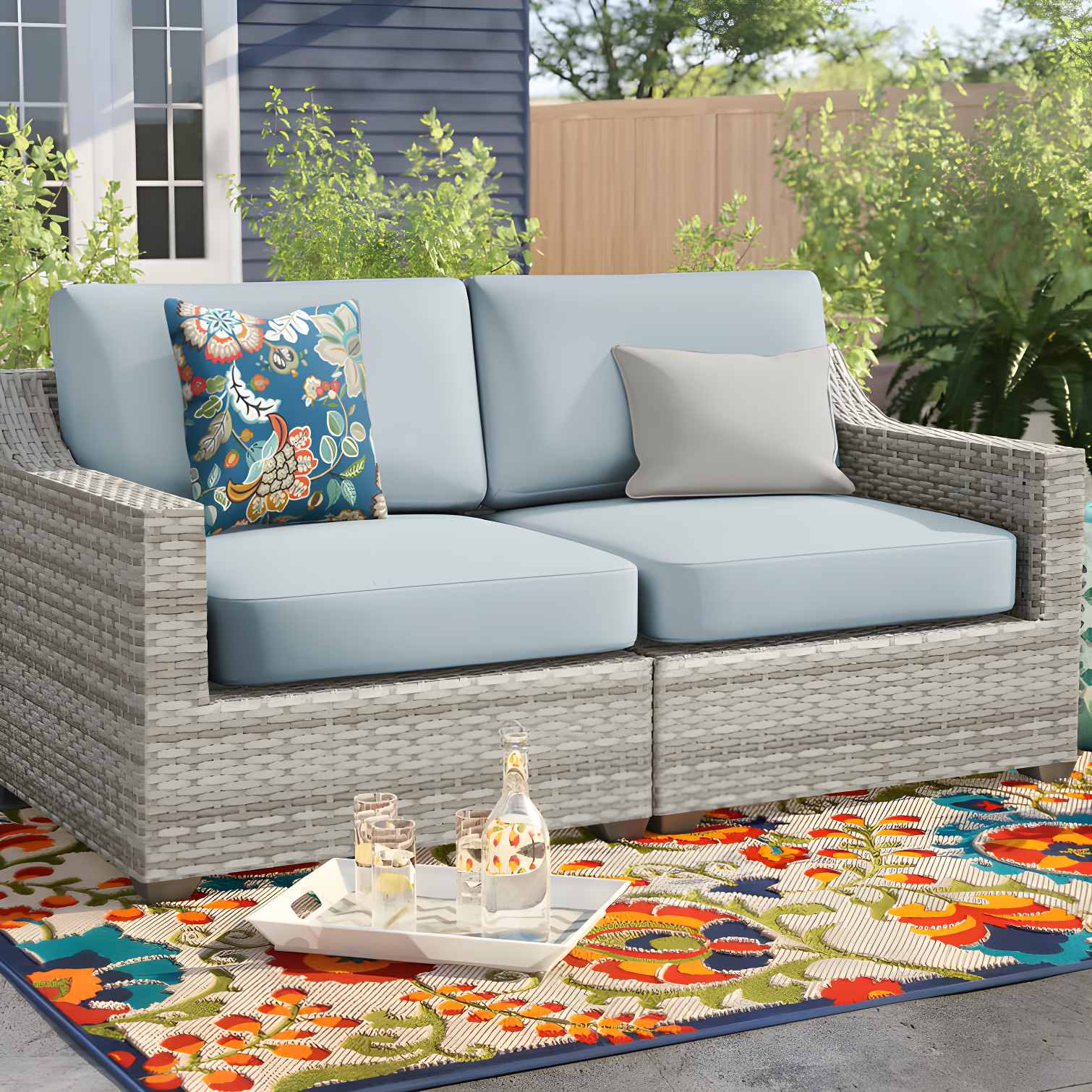 Fairmont Light Gray Wicker Outdoor Loveseat with Spa Cushions