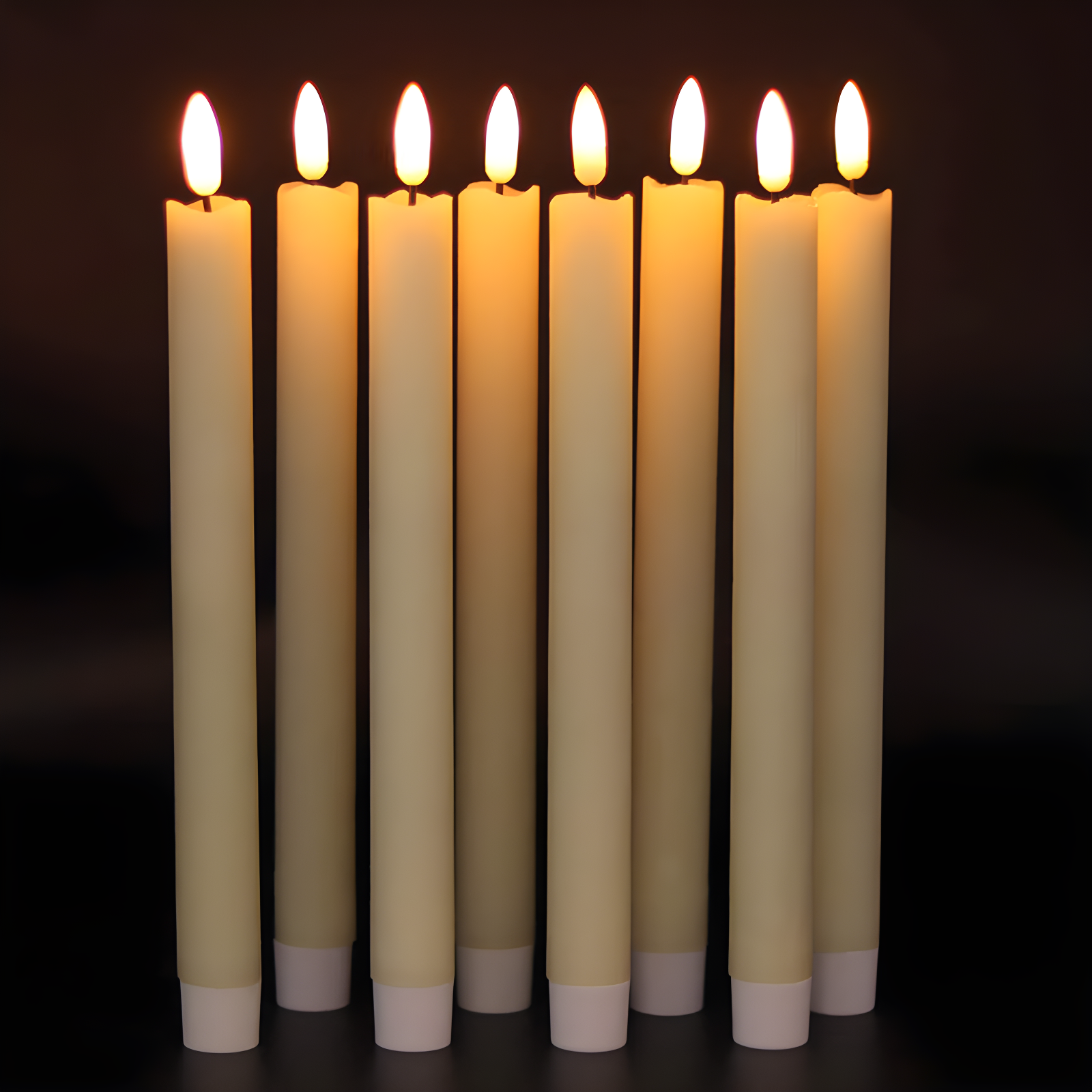 Ivory Flameless Flickering Taper Candles with Remote, Pack of 8