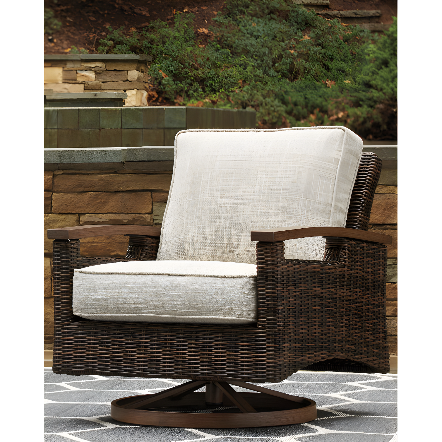 Beacon Park Coastal Gray Wicker Swivel Lounge Chair