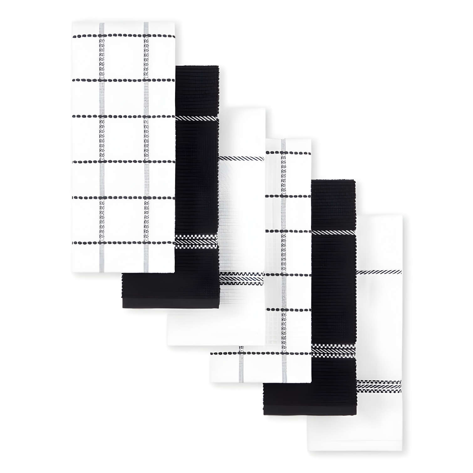 Black and White Cotton Terry Kitchen Towel Set, 6-Pack