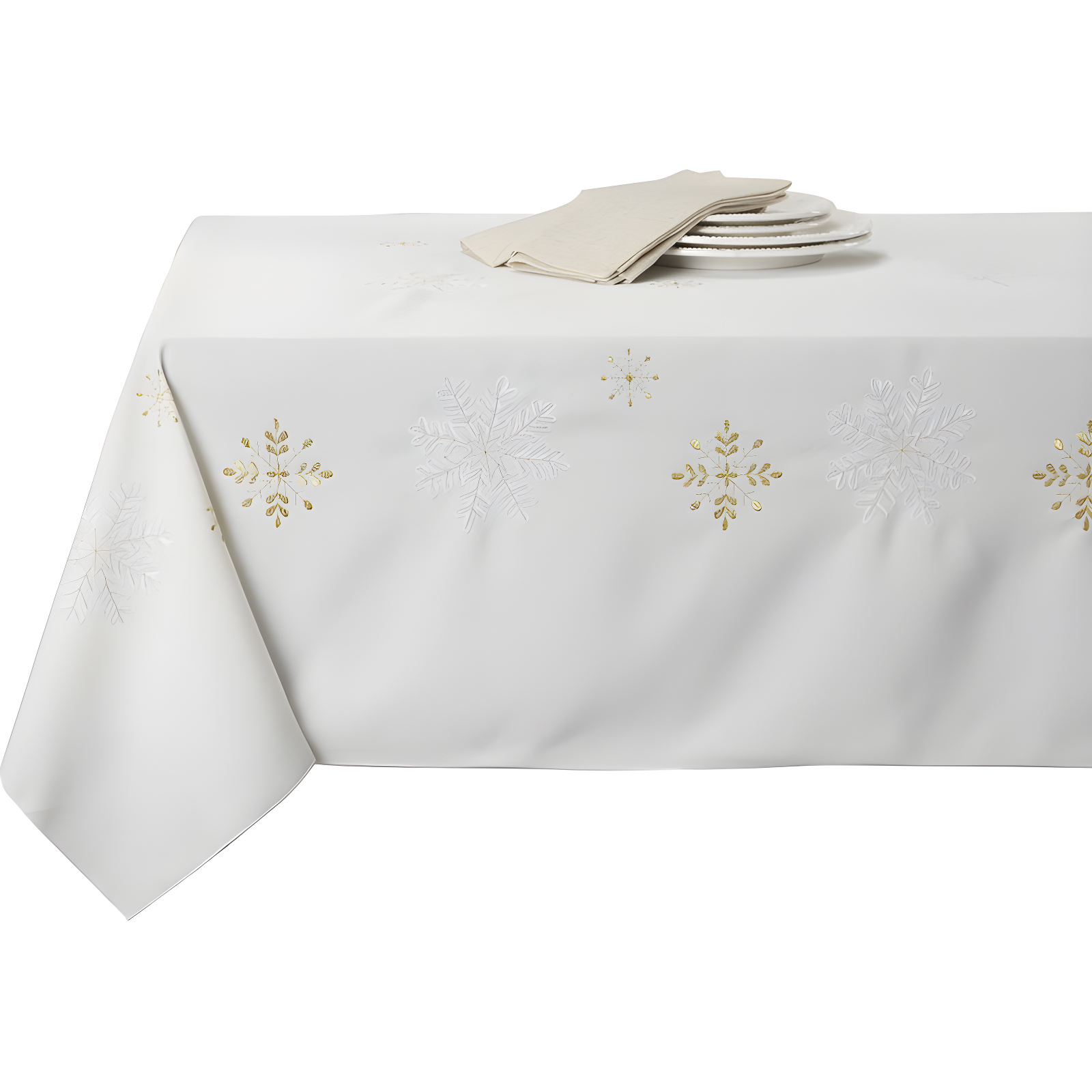 Ivory Snowflake Design Polyester Winter Tablecloth, 50 x 70 in