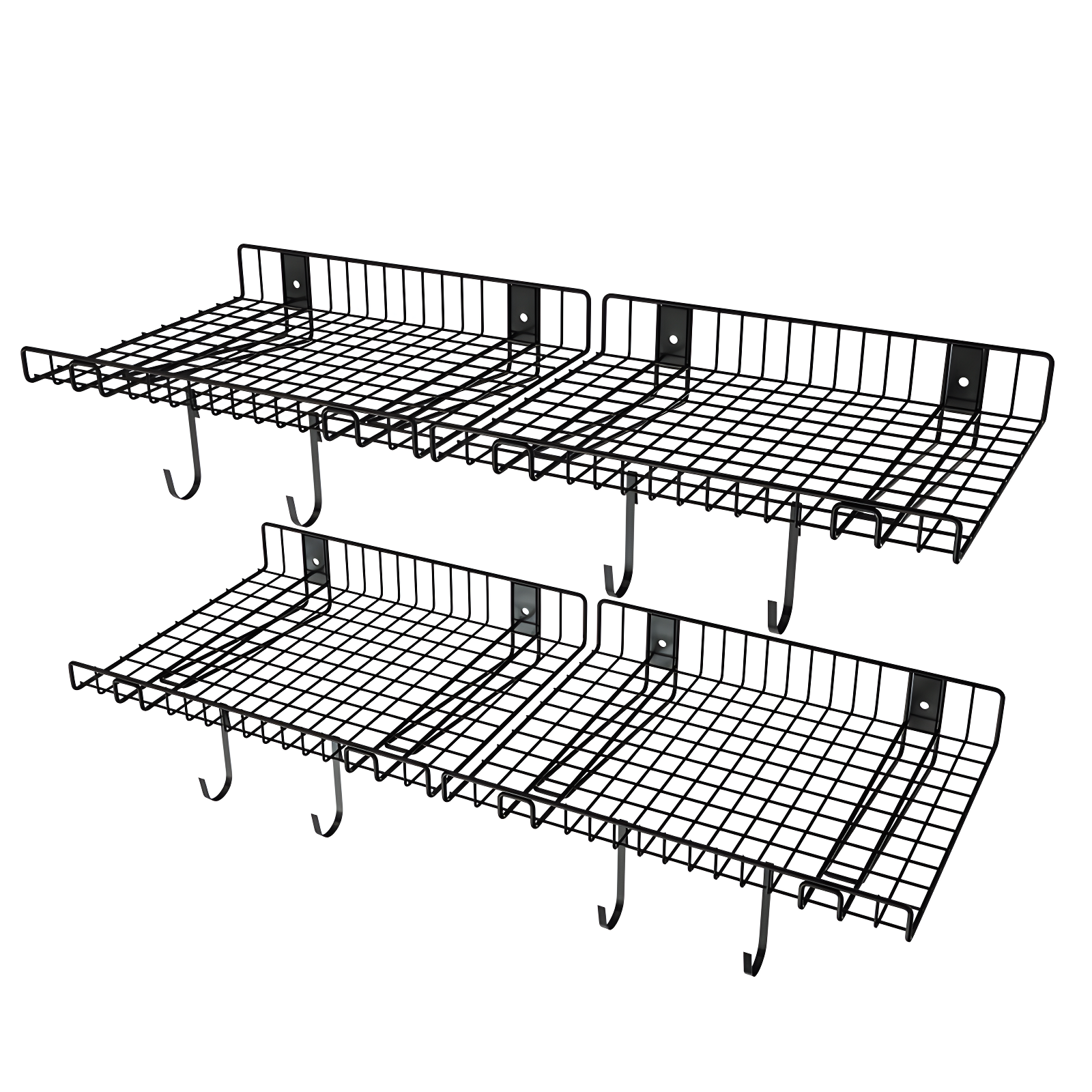 Heavy Duty Black Metal Wall Shelf Set with Hooks