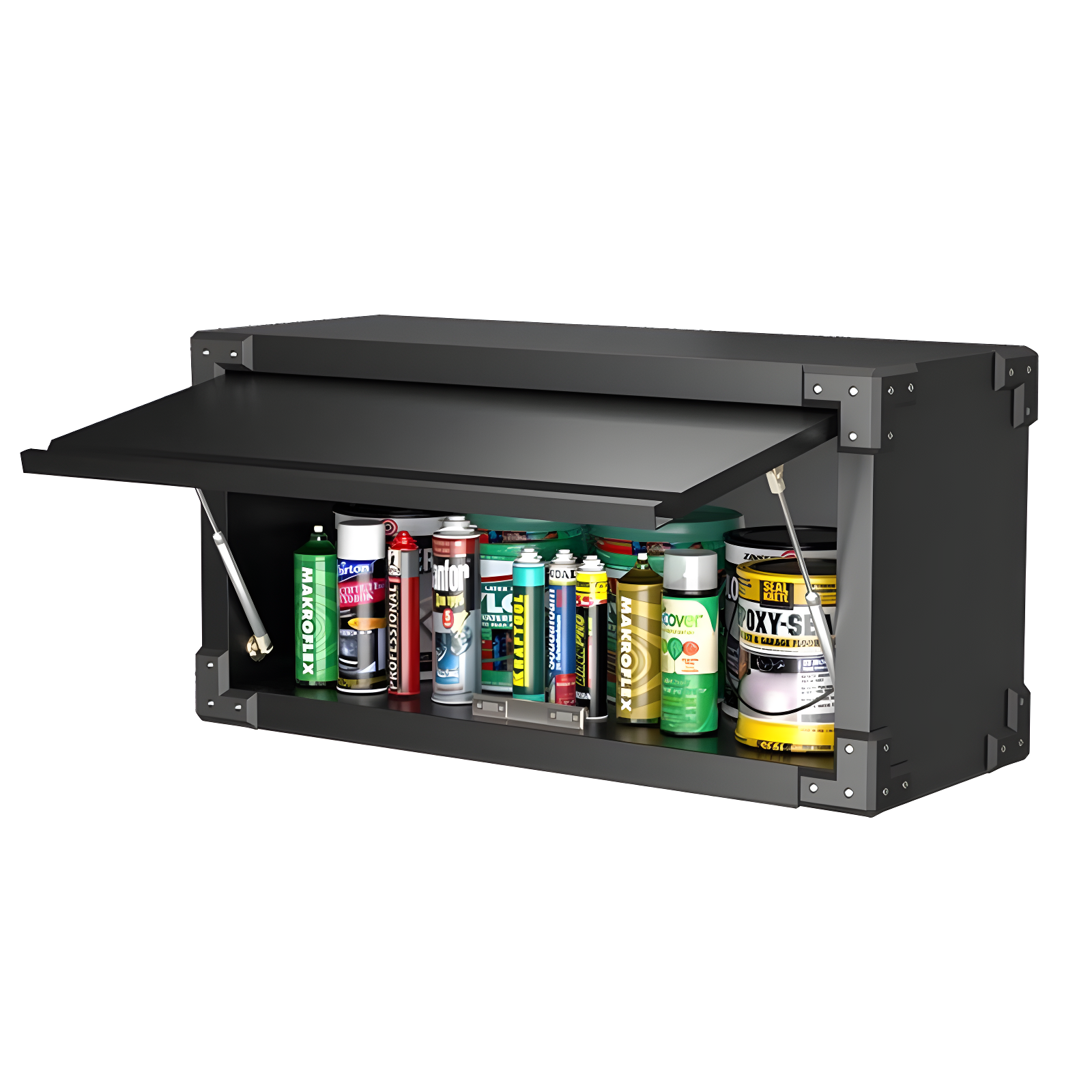 Black Wall-Mounted Steel Storage Cabinet with Adjustable Shelves