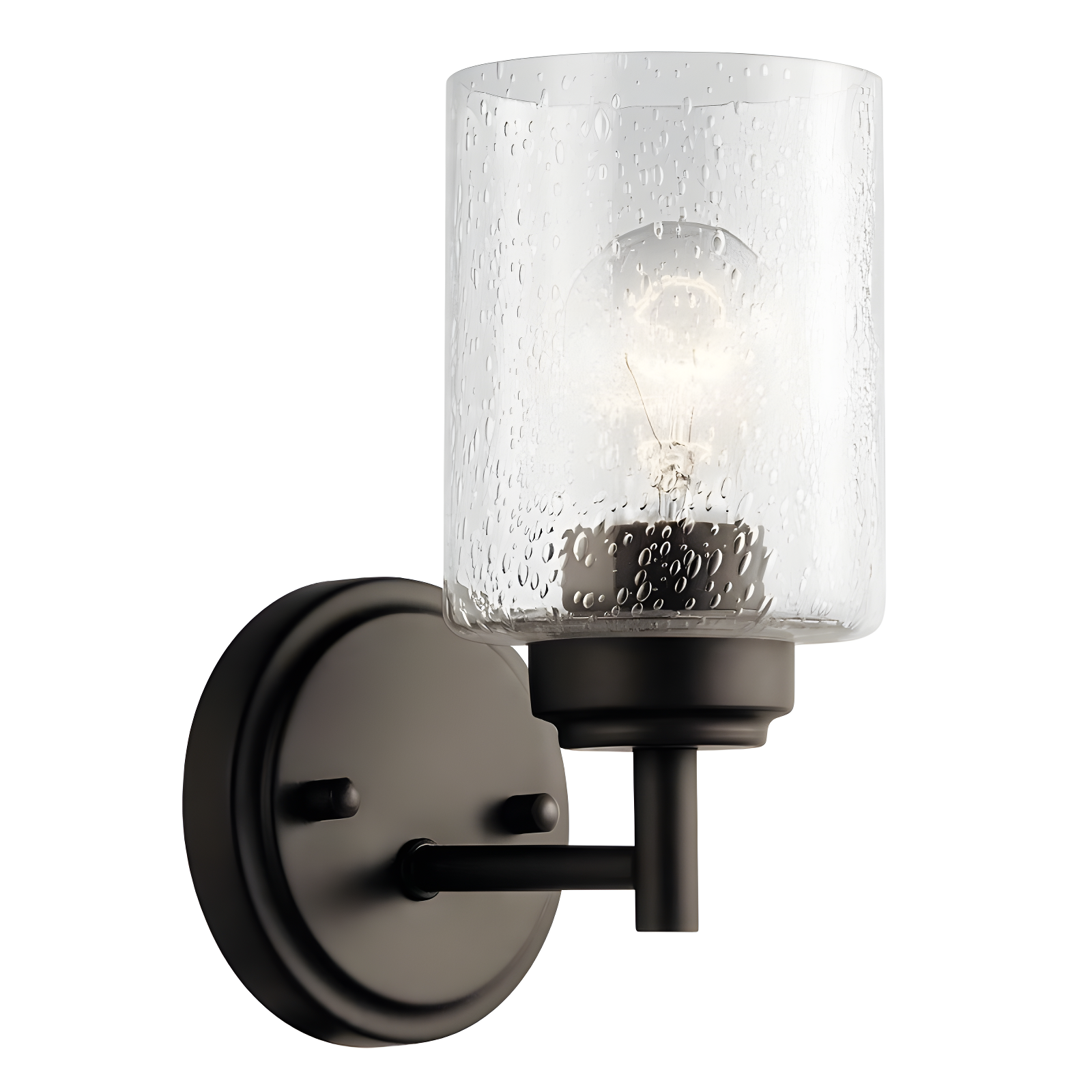 Winslow Bronze and Clear Seeded Glass Cylinder Wall Sconce