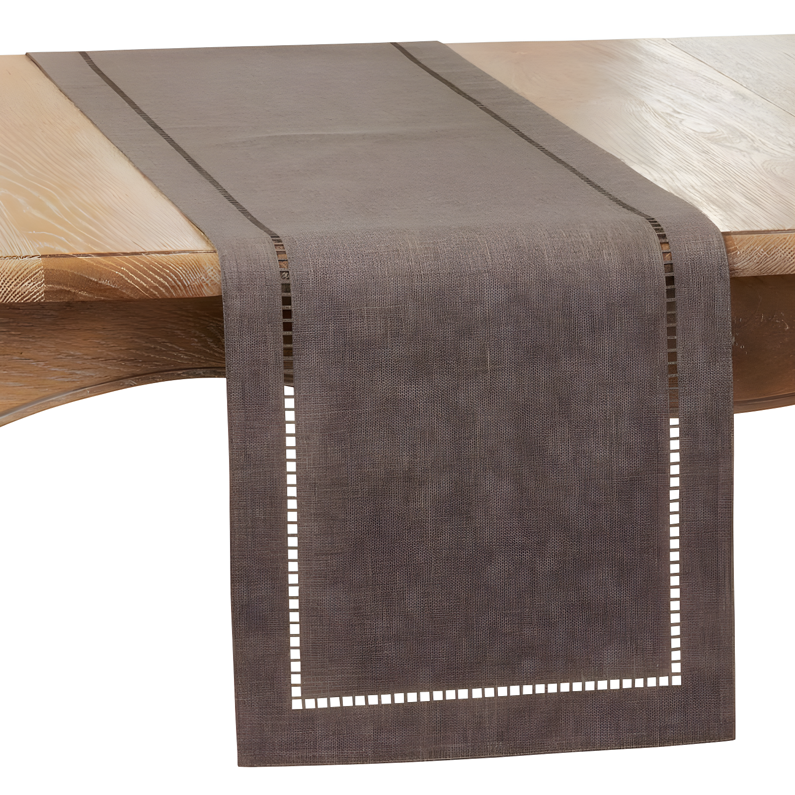 Charcoal Polyester Laser-Cut Hemstitch Table Runner