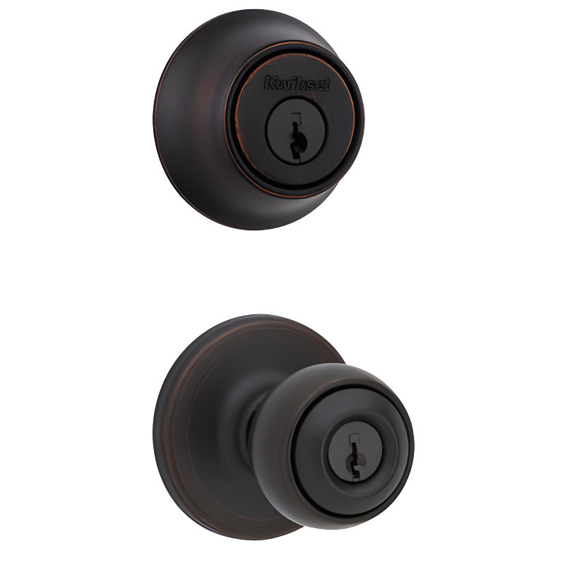 Venetian Bronze Round Deadbolt and Passage Door Knob Set