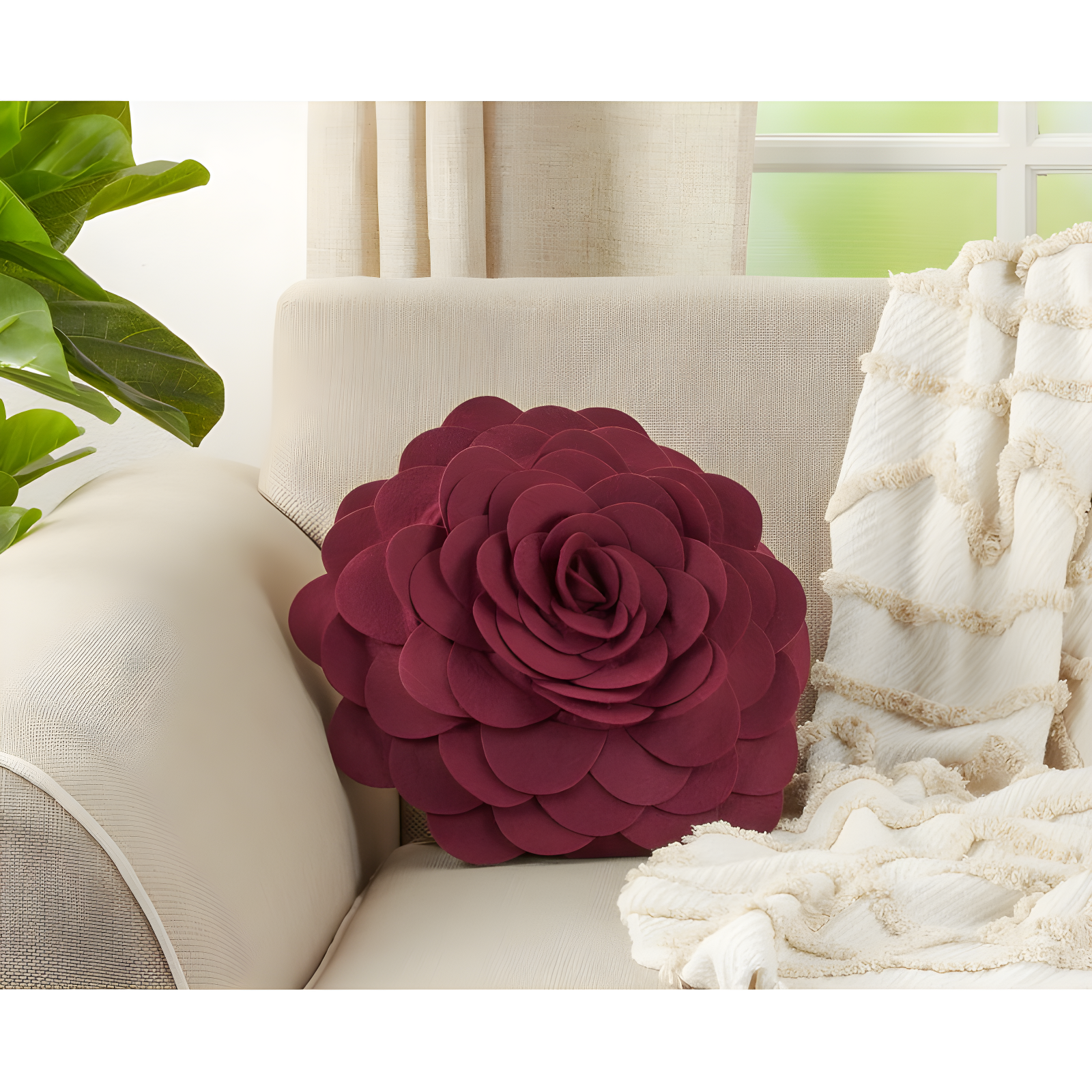 Wine Round Flower Design Polyester Throw Pillow