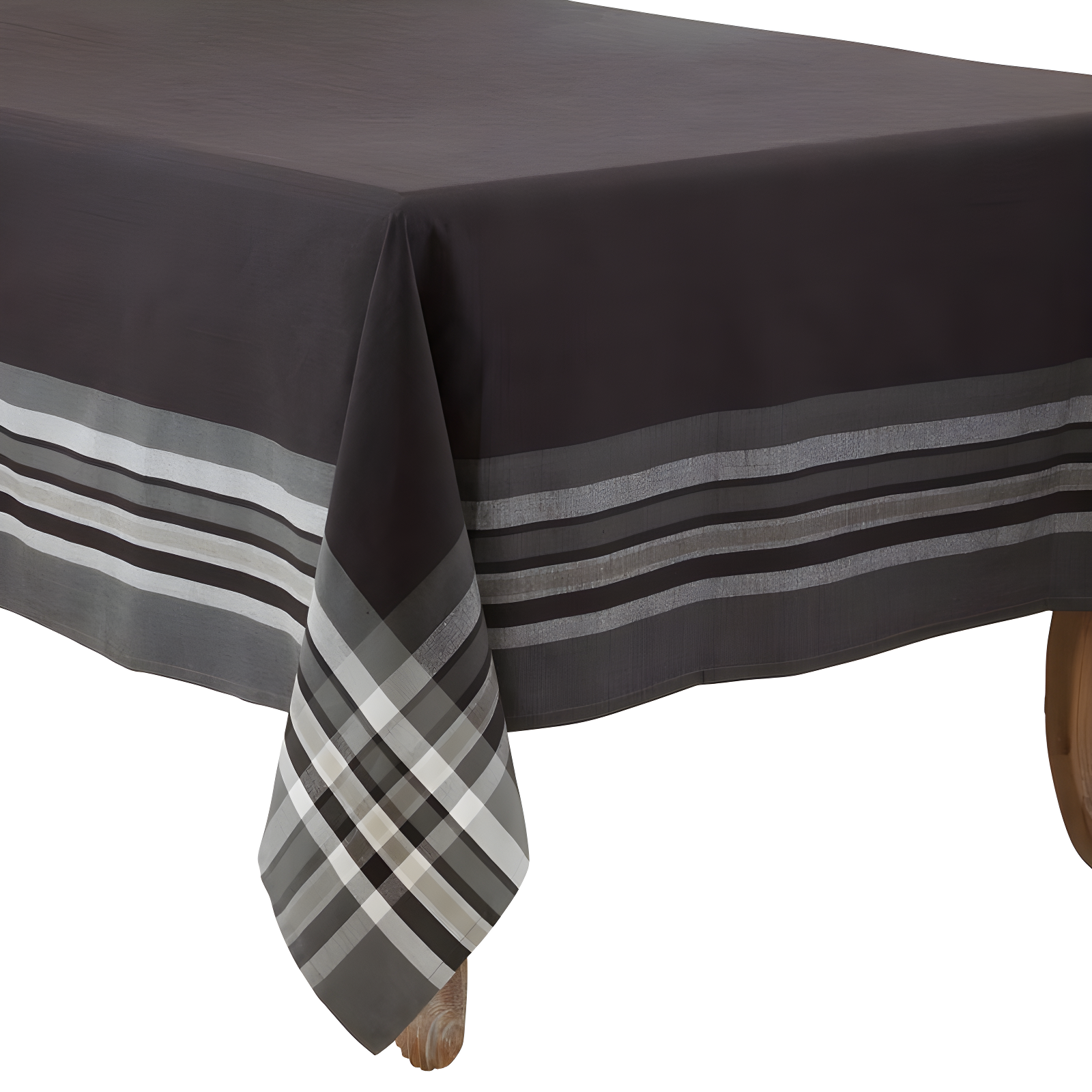 Gray Cotton Tablecloth with Striped Border