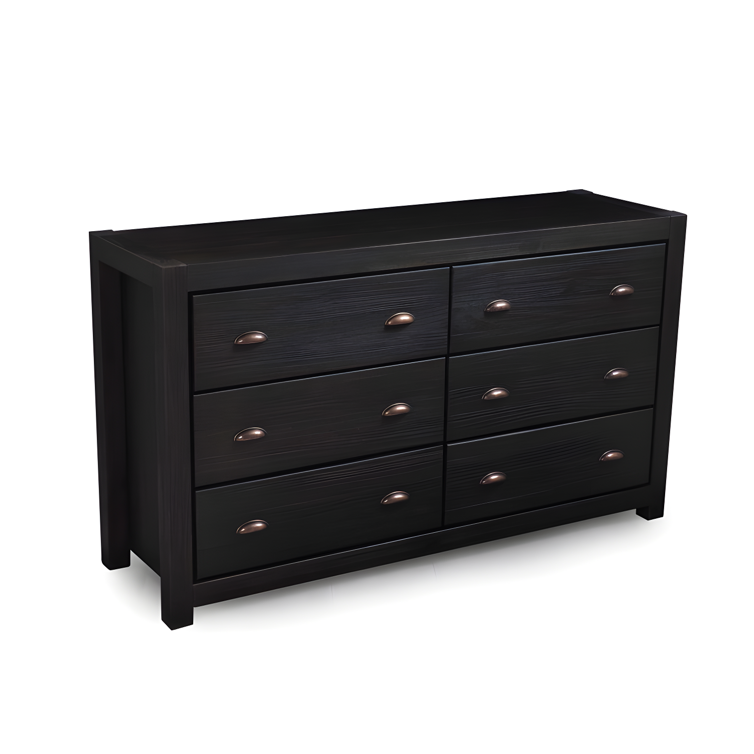 Farmhouse Black Solid Wood 6-Drawer Dresser with Deep Storage