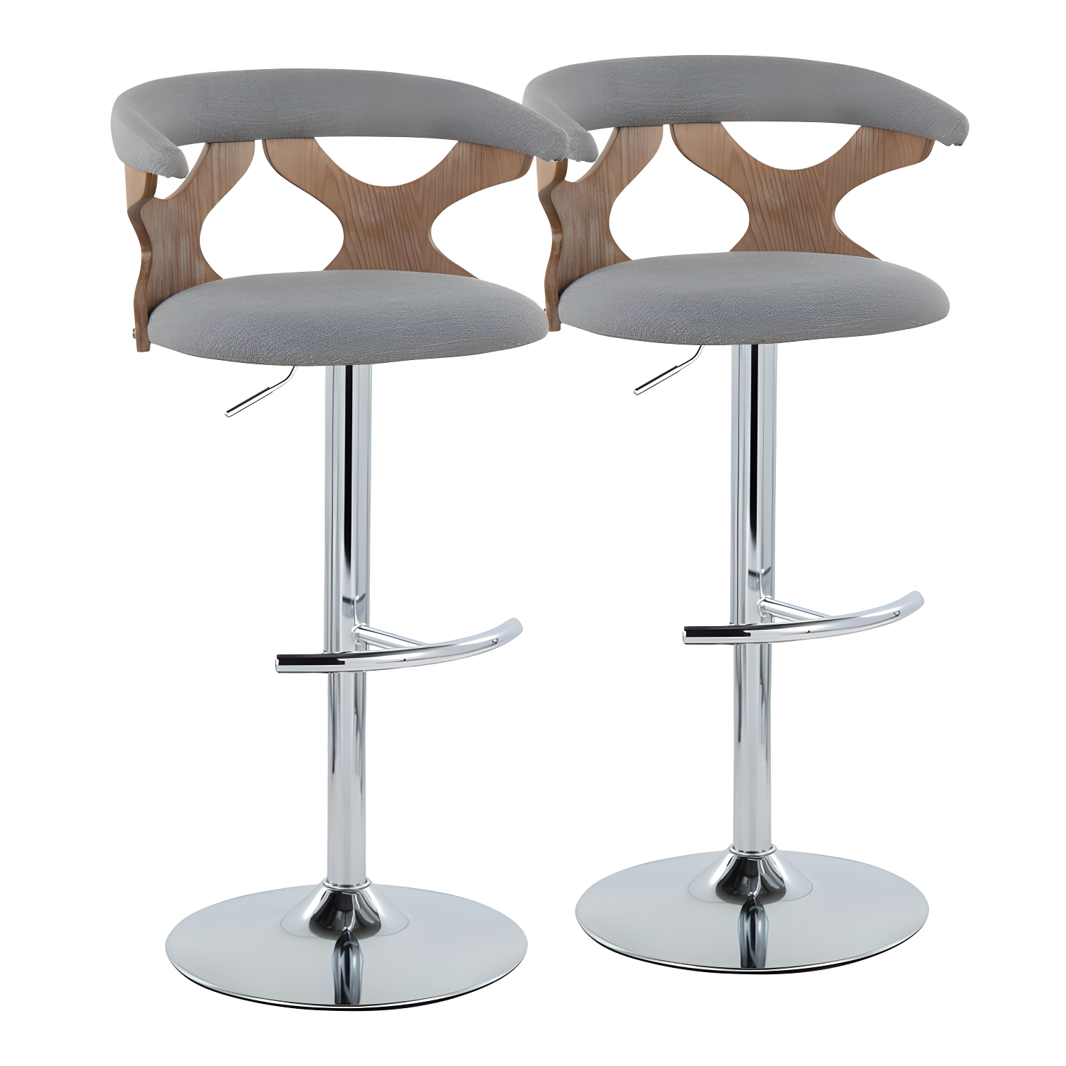 Gray Adjustable Swivel Barstools with Wood and Metal Frame