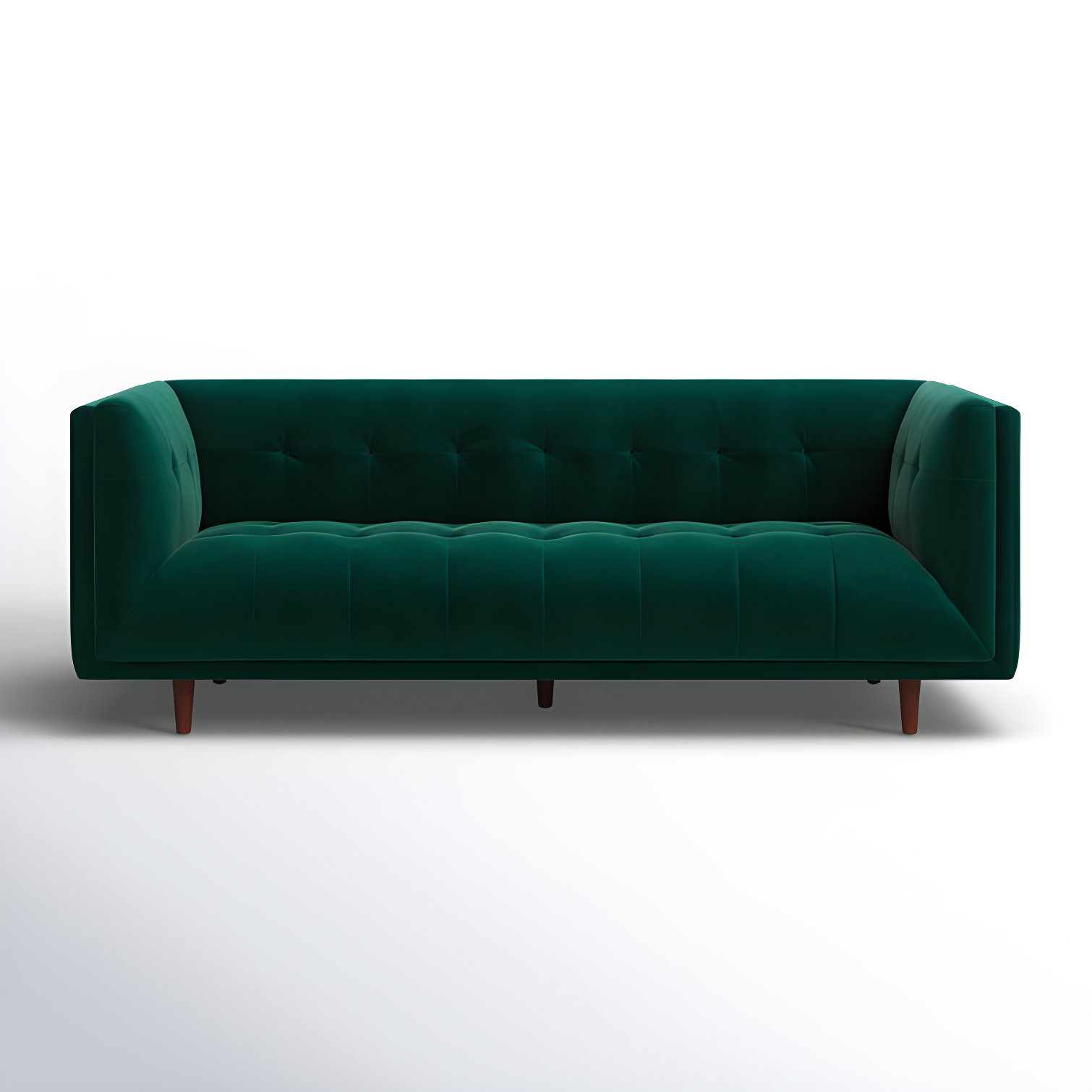 Emerald Green Velvet Tufted Tuxedo Arm Sofa with Solid Wood Legs