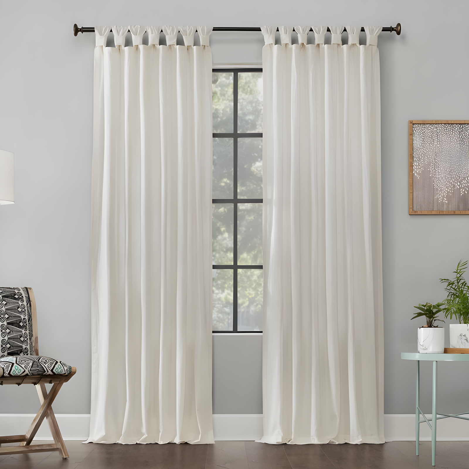 Ivory Light-Filtering Cotton Twist Tab Curtain Panel