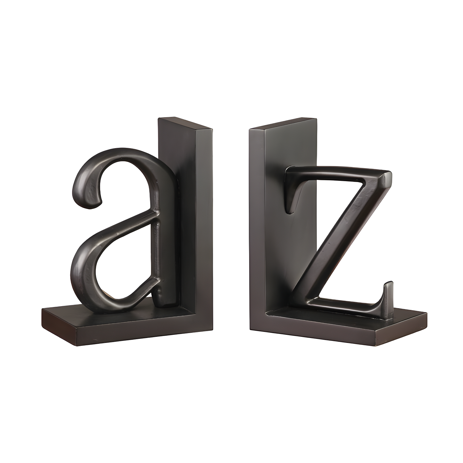 Black Resin and Wood Alphabet Bookend Pair