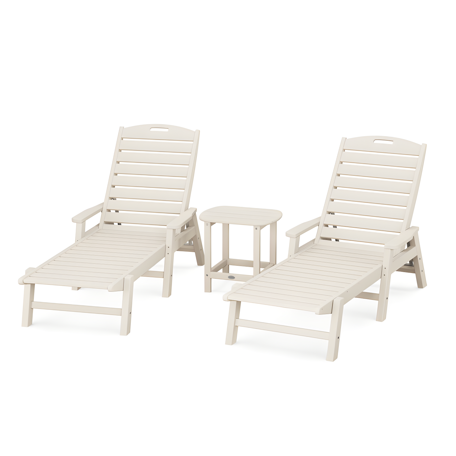 Sand POLYWOOD Nautical 3-Piece Outdoor Chaise Lounge & Side Table Set