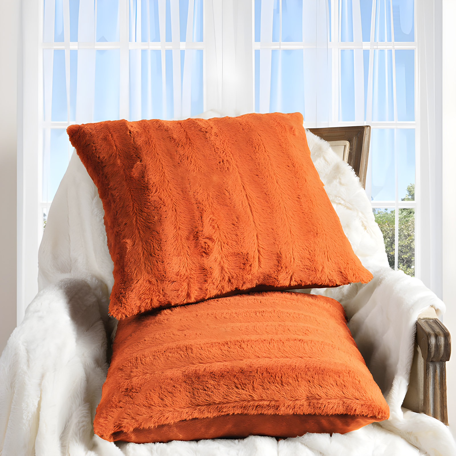 Rust Faux Fur and Microplush Throw Pillows Set of 2