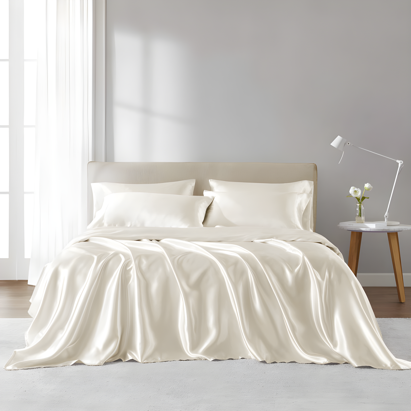 Ivory Satin Full Size Luxury Sheet Set