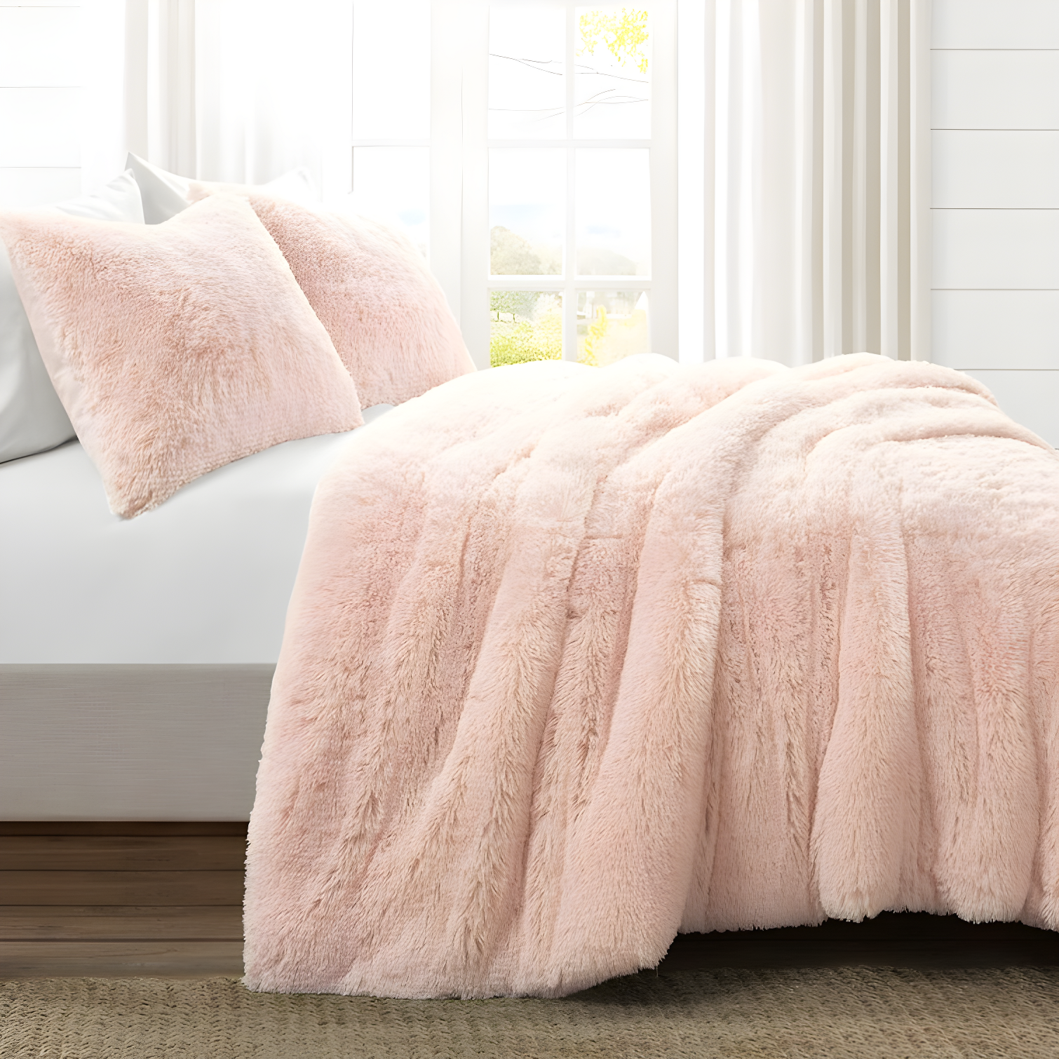 Blush Twin Faux Fur Comforter Set with Pillow Sham