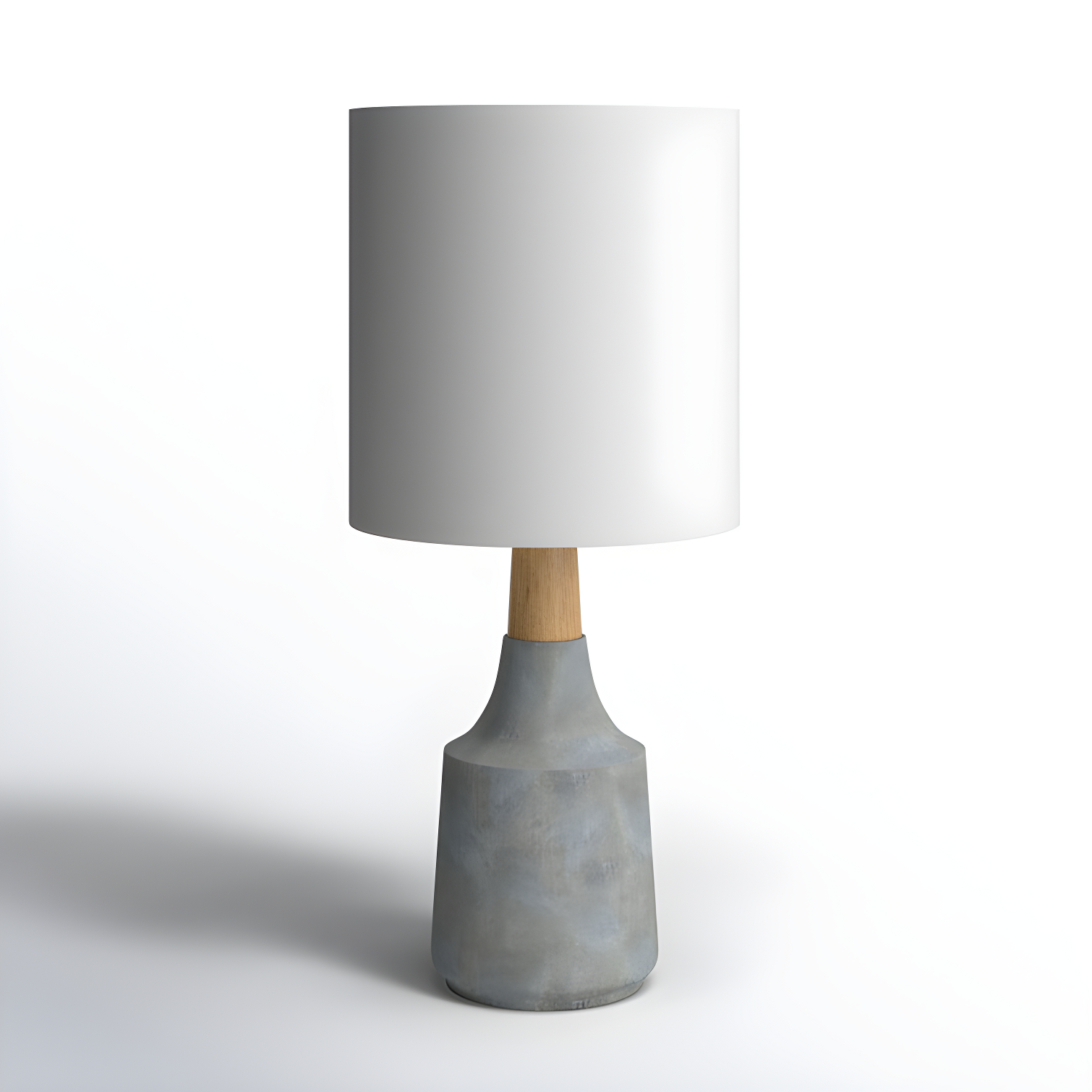 Charcoal Ceramic and Wood Table Lamp with White Linen Shade