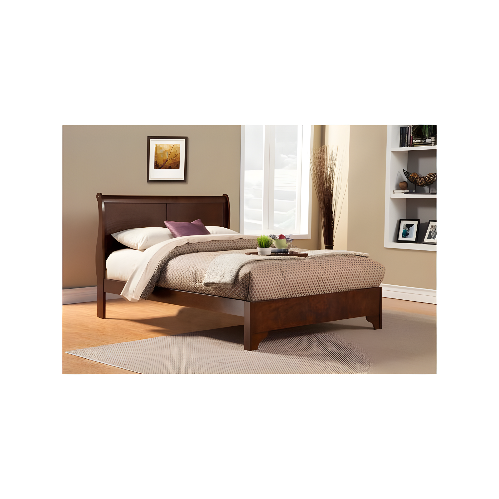 Cappuccino Brown Full Sleigh Bed with Upholstered Headboard