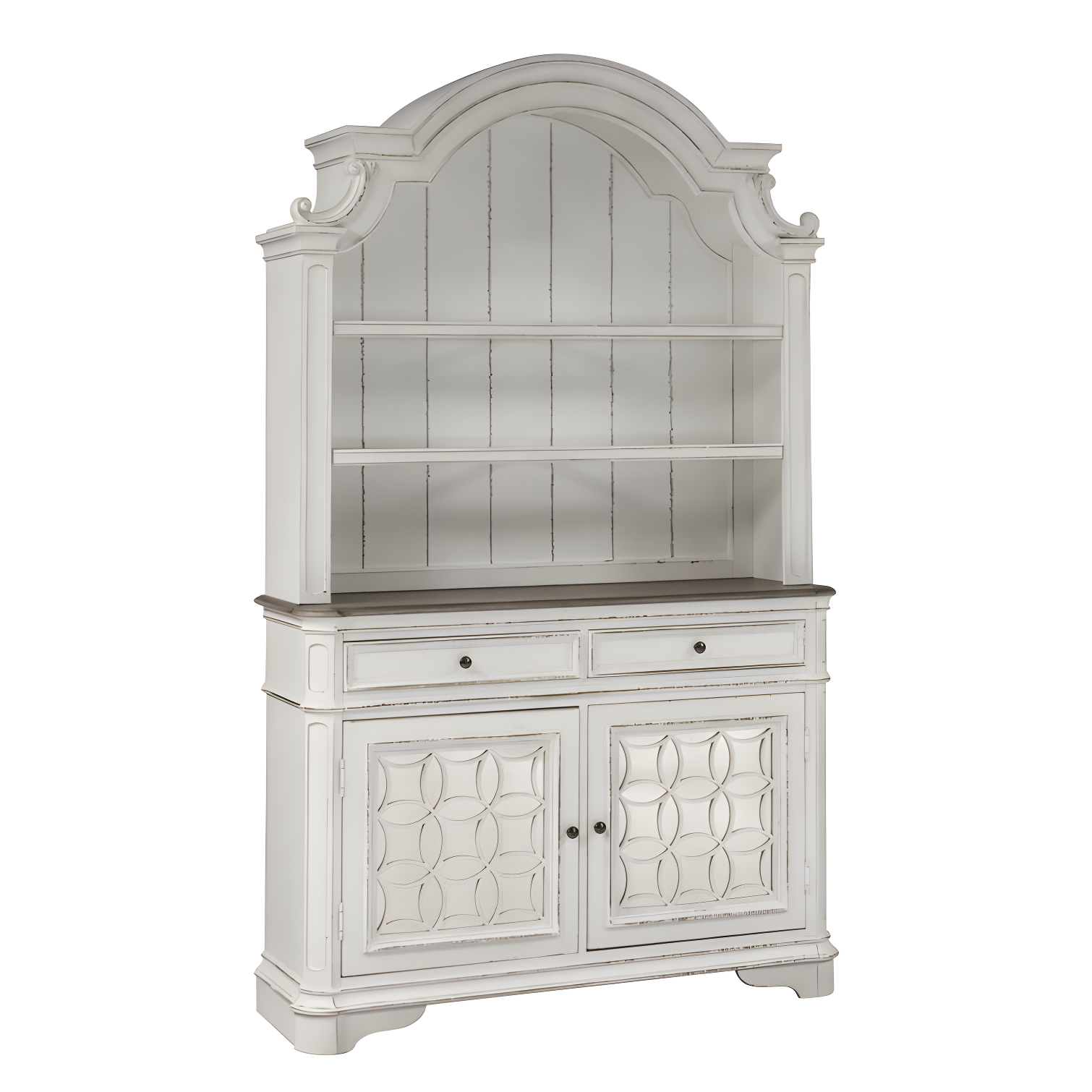 Elegant Magnolia Manor Antique White Lighted China Cabinet