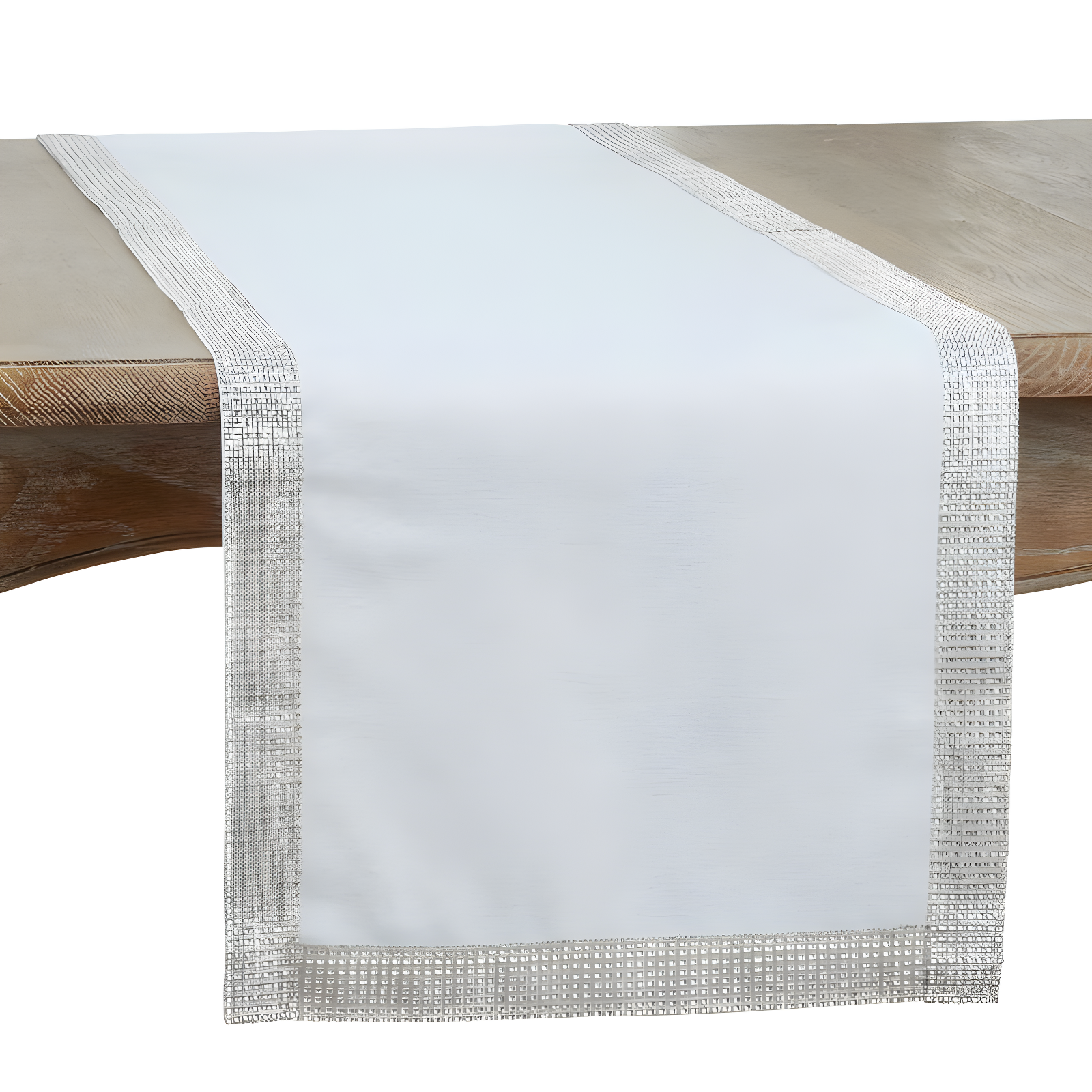 White Polyester Studded Design Table Runner