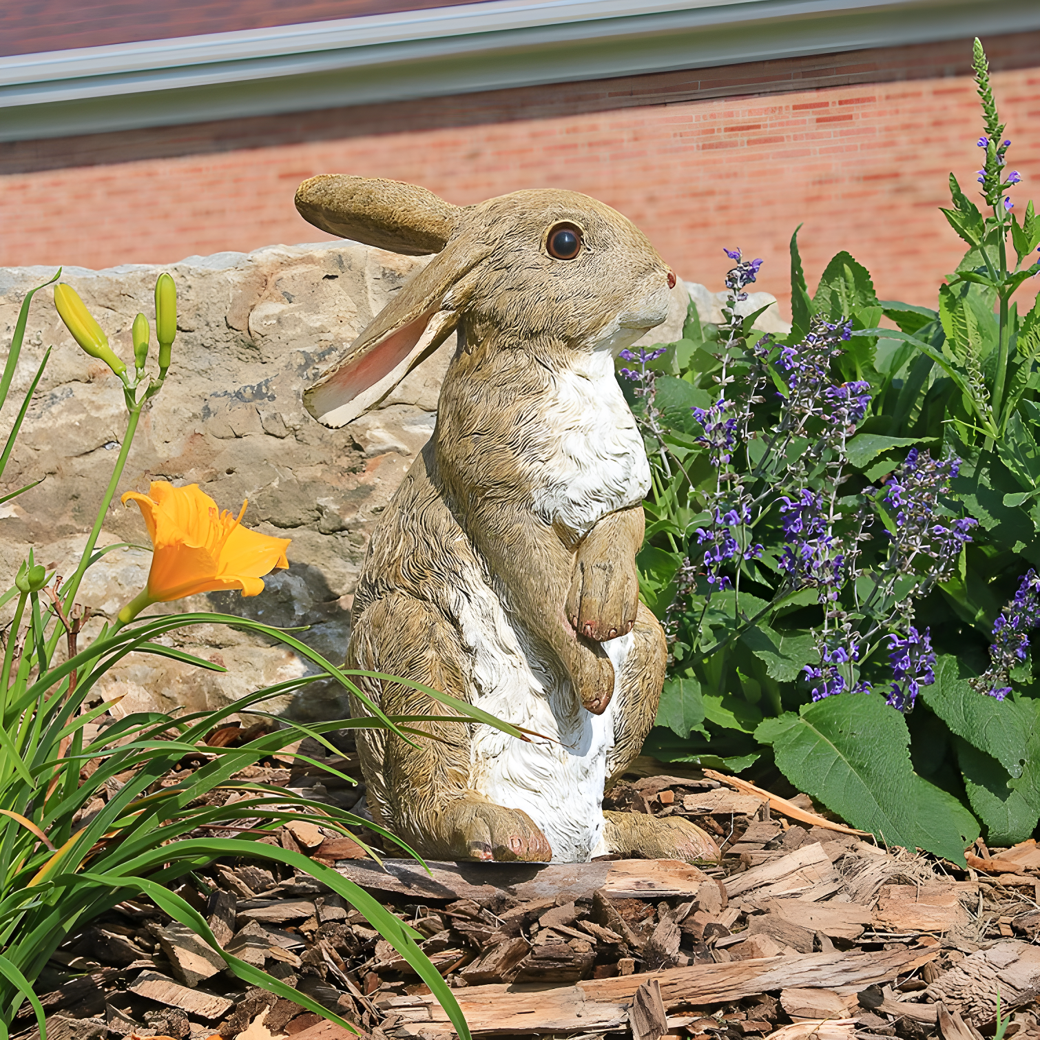 Hopper the Bunny 15" Brown and White Resin Garden Statue