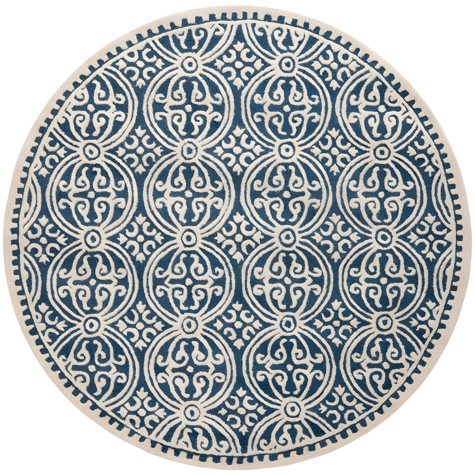 Navy Blue and Ivory Hand-Tufted Wool 6' Round Area Rug