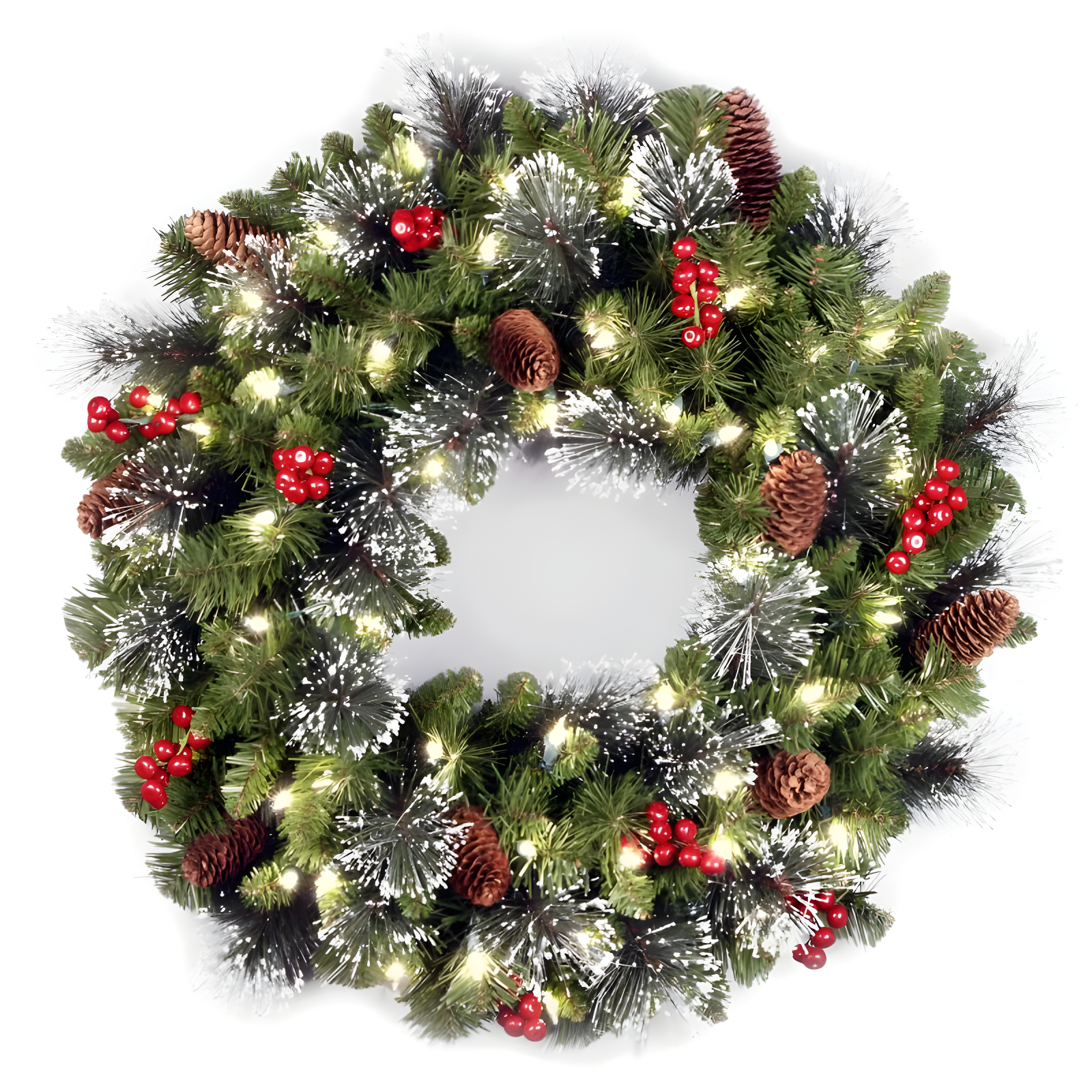 24" Prelit LED Crestwood Spruce Christmas Wreath with Pine Cones