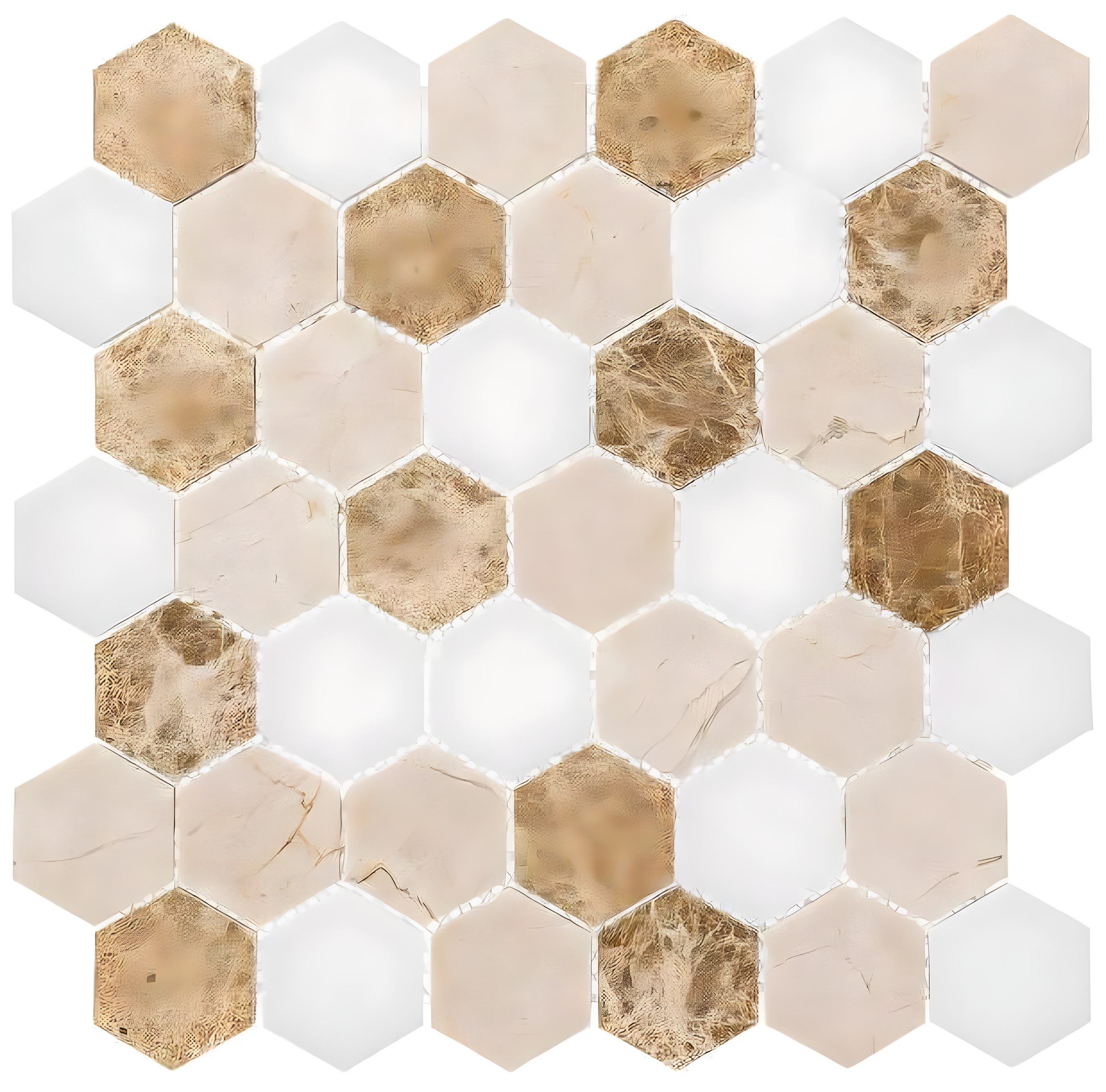 Mustard Tan and White Marble Honeycomb Mosaic Tile