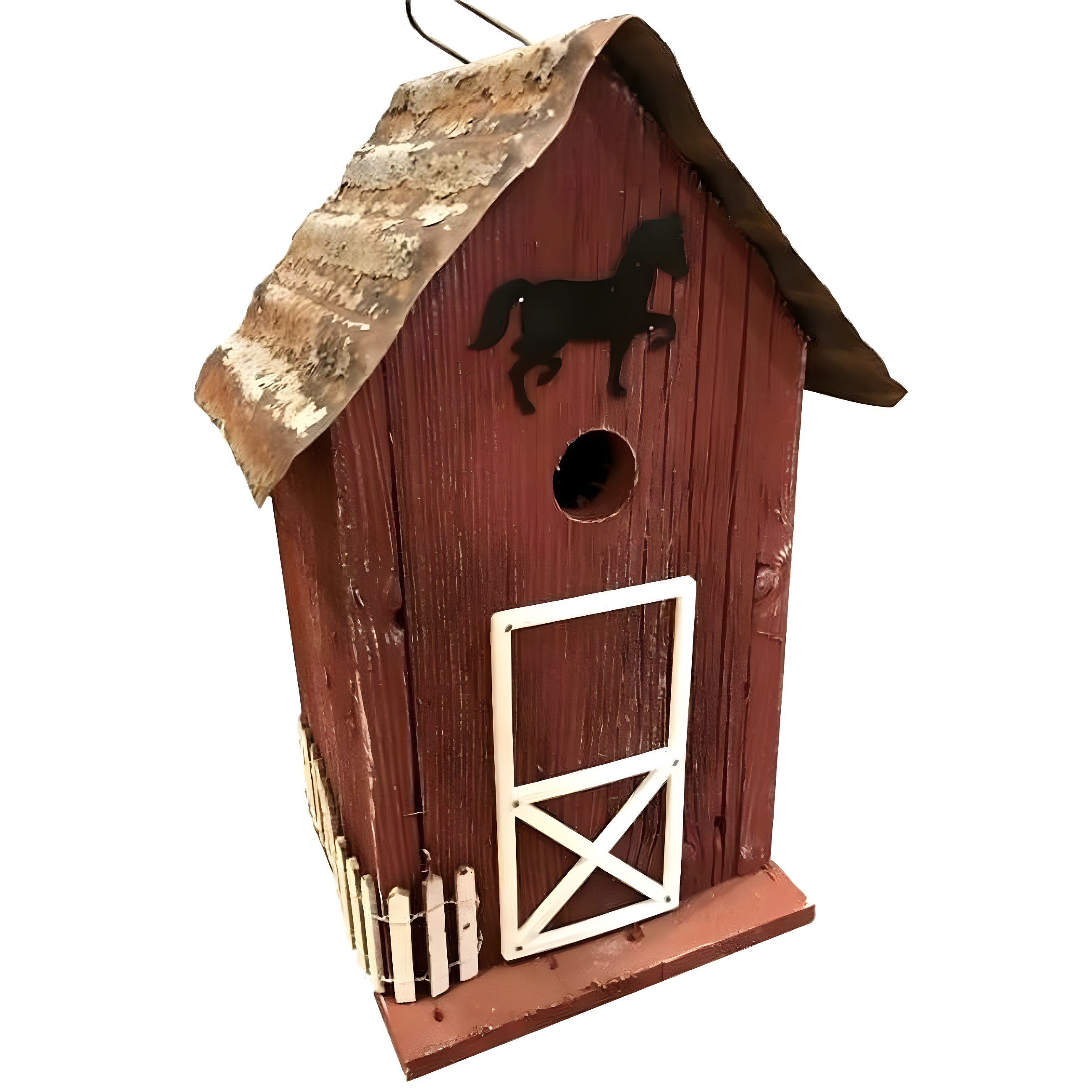 Red Reclaimed Wood Summitville Stable Birdhouse with Metal Roof