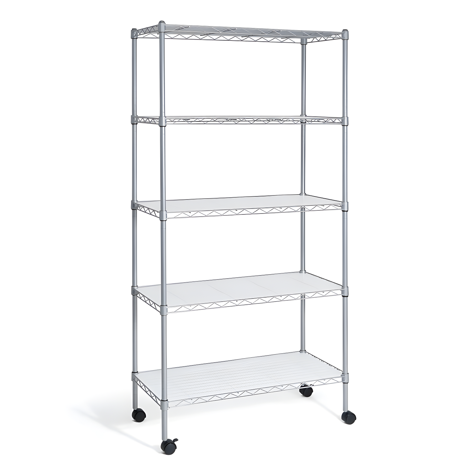 Silver 5-Tier Adjustable Steel Wire Shelving Unit with Wheels