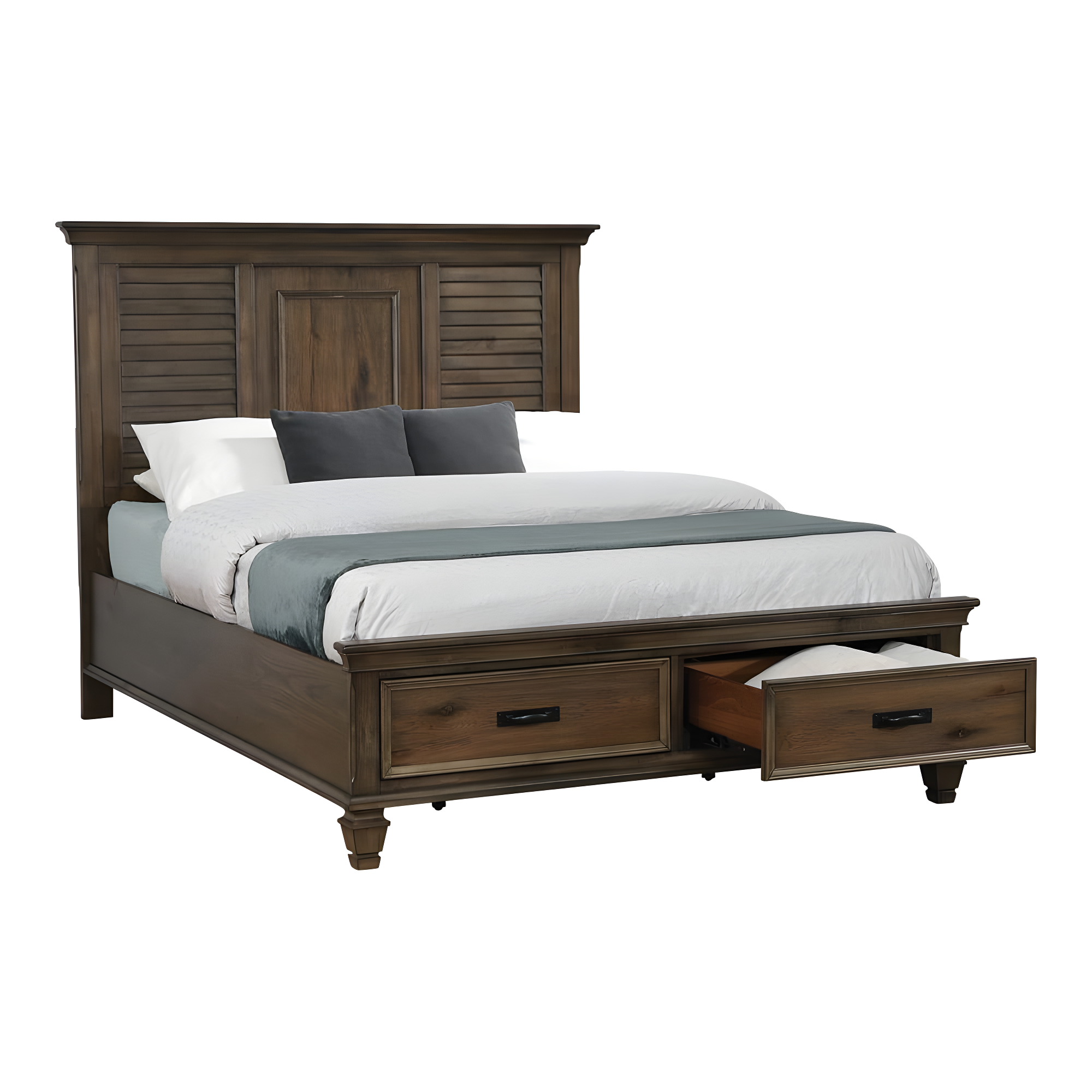 Transitional Queen Storage Bed with Pine Wood Frame and Headboard