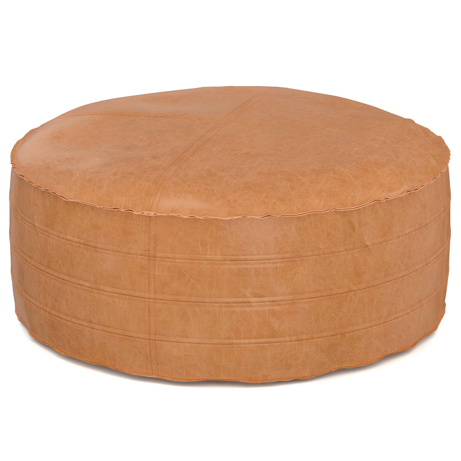 Brody 32 Inch Distressed Brown Faux Leather Round Pouf