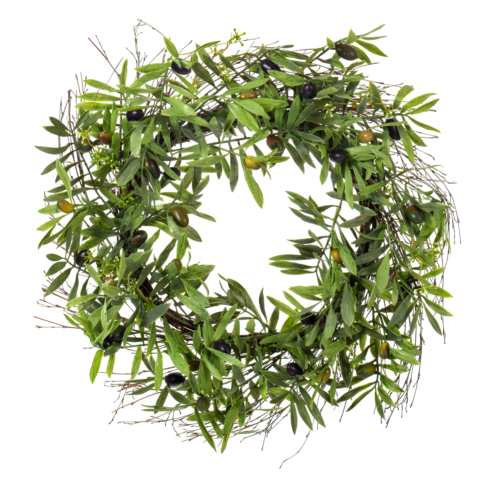 Lush Mediterranean 24" Green Olive Leaf Wreath with Flowers