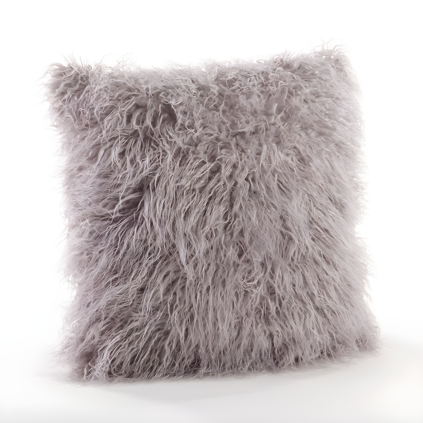 Gray Square Mongolian Faux Fur Throw Pillow