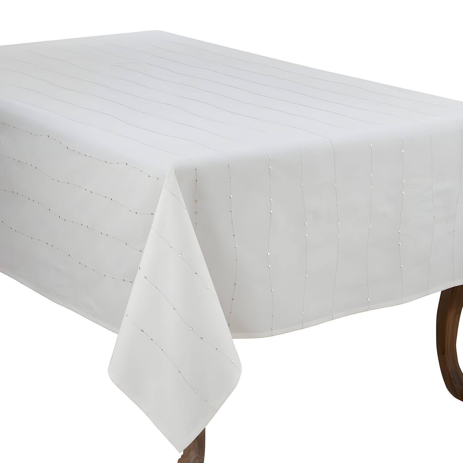 White and Silver Embroidered Rectangular Fabric Tablecloth