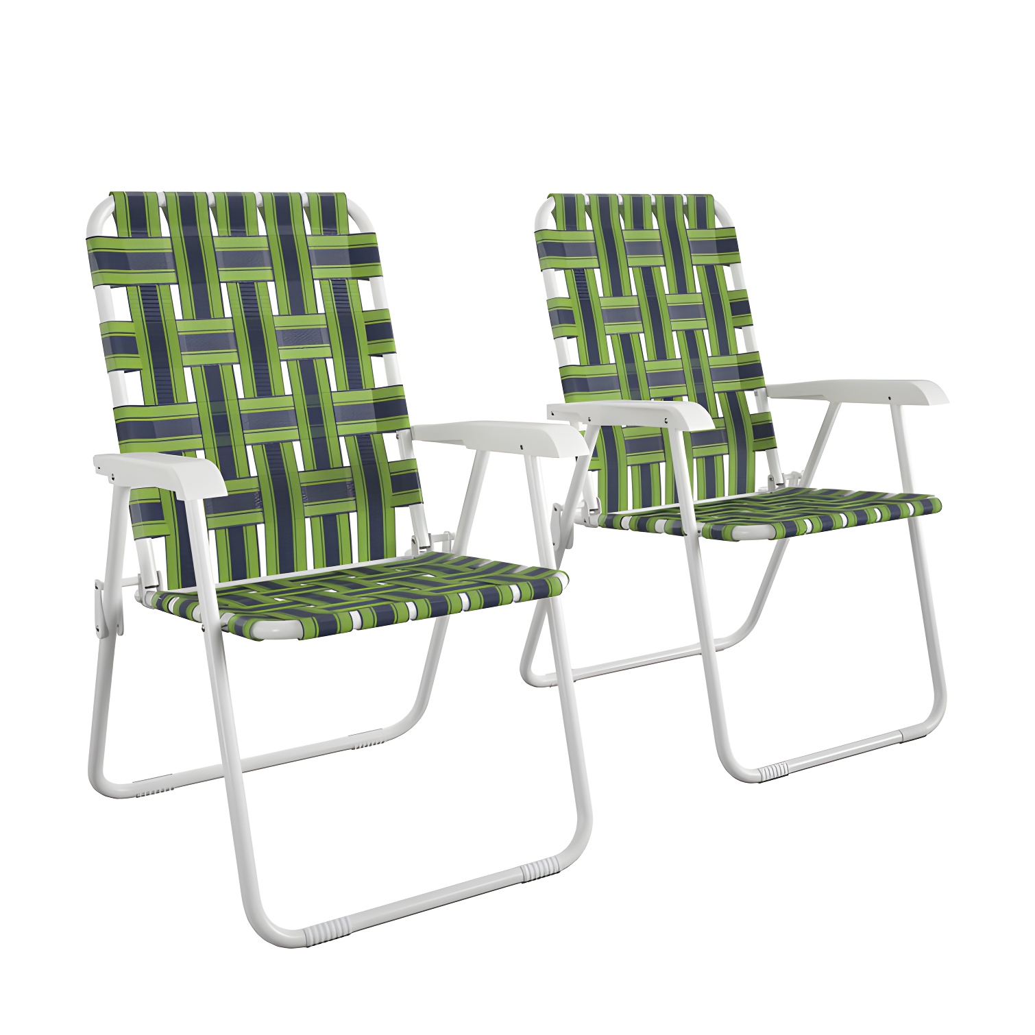 Kiwi Green and Blue Folding Lawn Chairs with White Frame, Set of 2