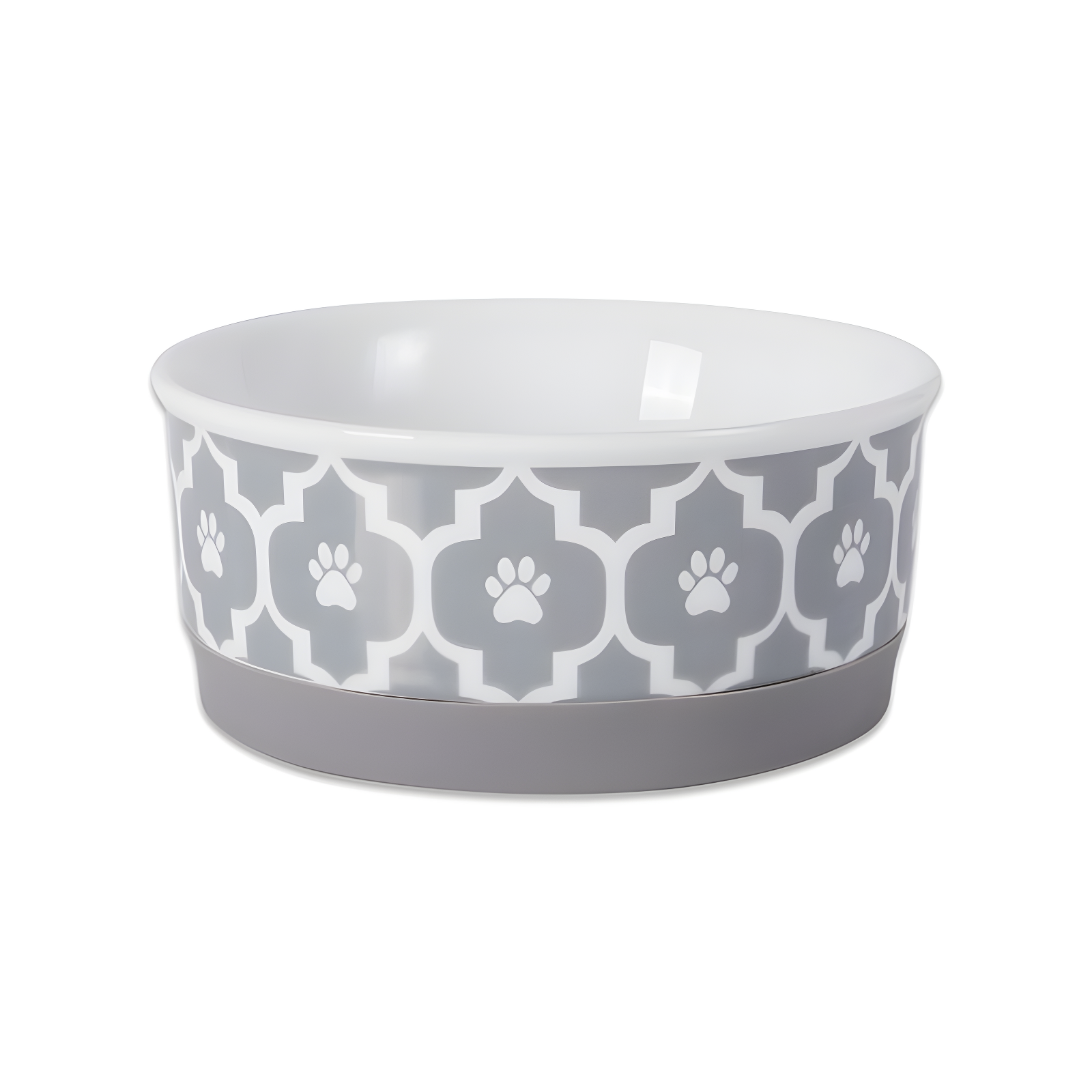 Small Gray Porcelain Ceramic Pet Bowl with Silicone Rim