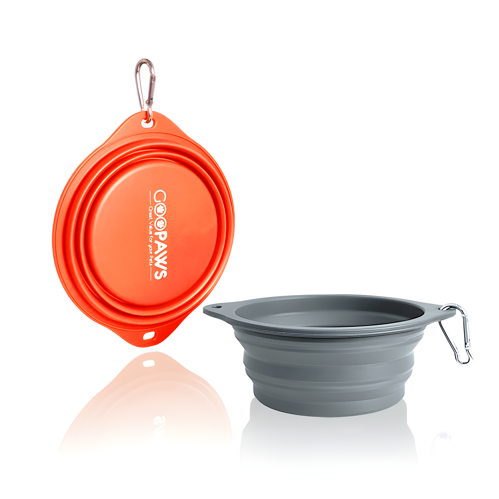 Orange and Gray Collapsible Silicone Pet Travel Bowls, 28 oz, 2-Pack