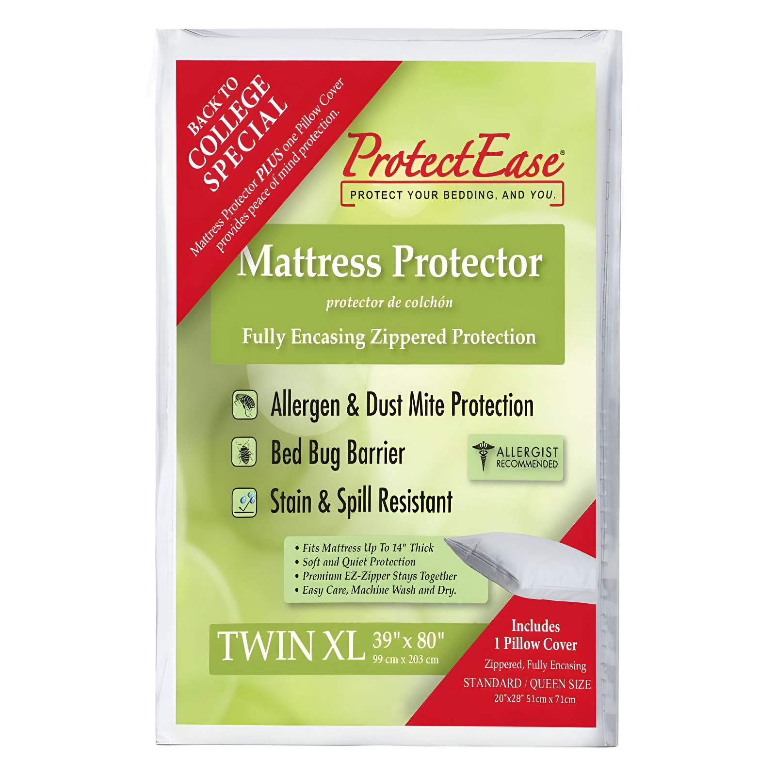 Twin XL Waterproof Zippered Mattress and Pillow Protector Combo