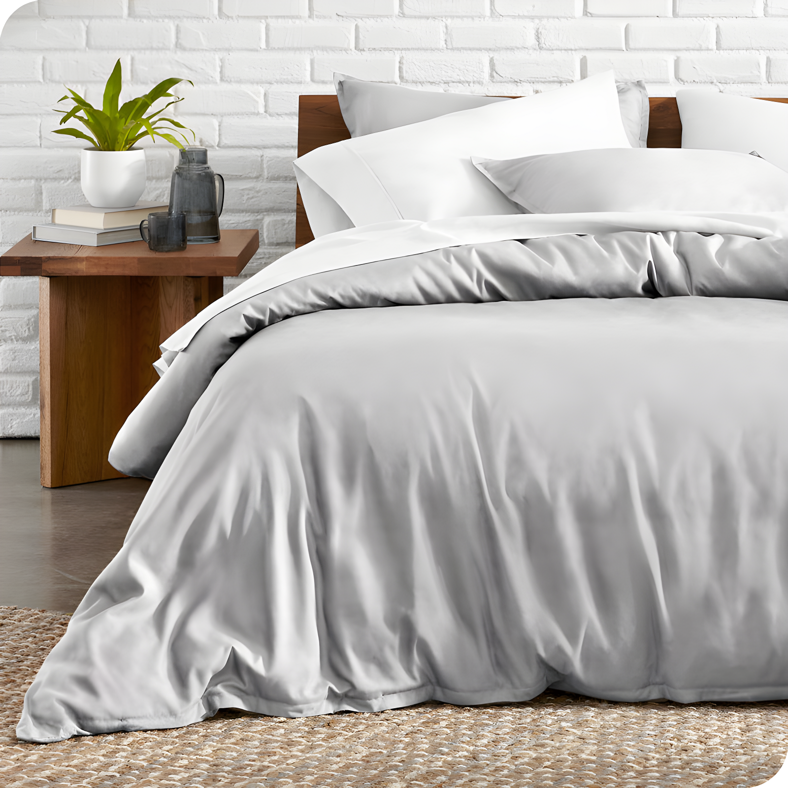 Light Gray Microfiber Full Duvet Cover Set with Shams