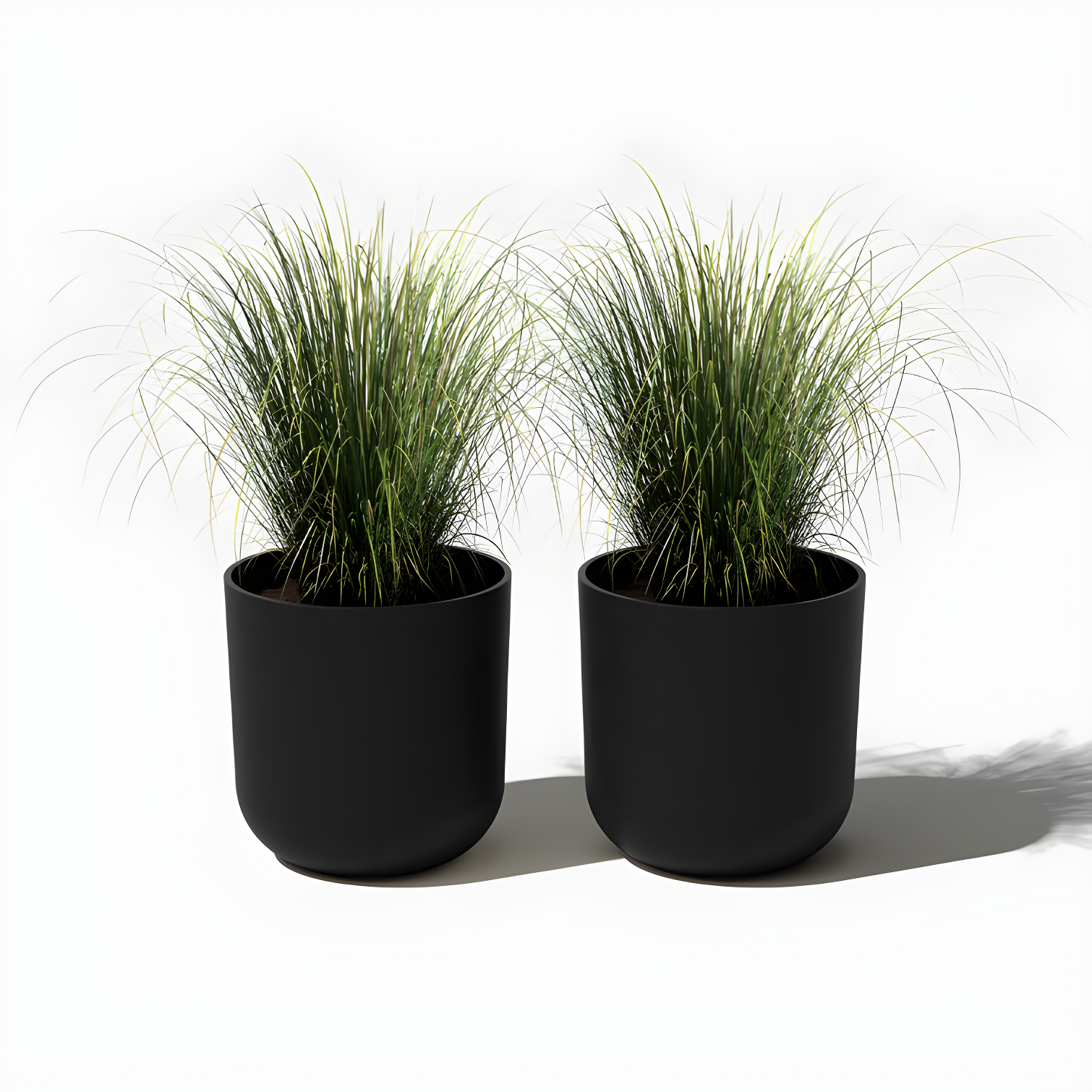 Kona Modern Black Plastic-Stone Composite Planter, 15" Set of 2