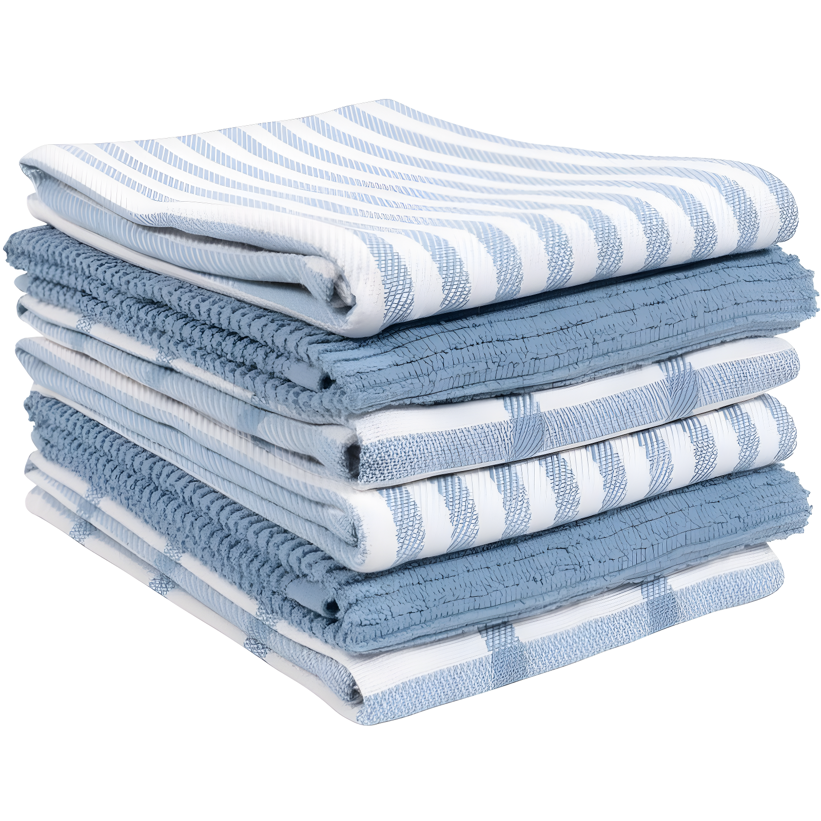 Faded Denim Cotton Terry and Flat Kitchen Towel Set, 6-Pack