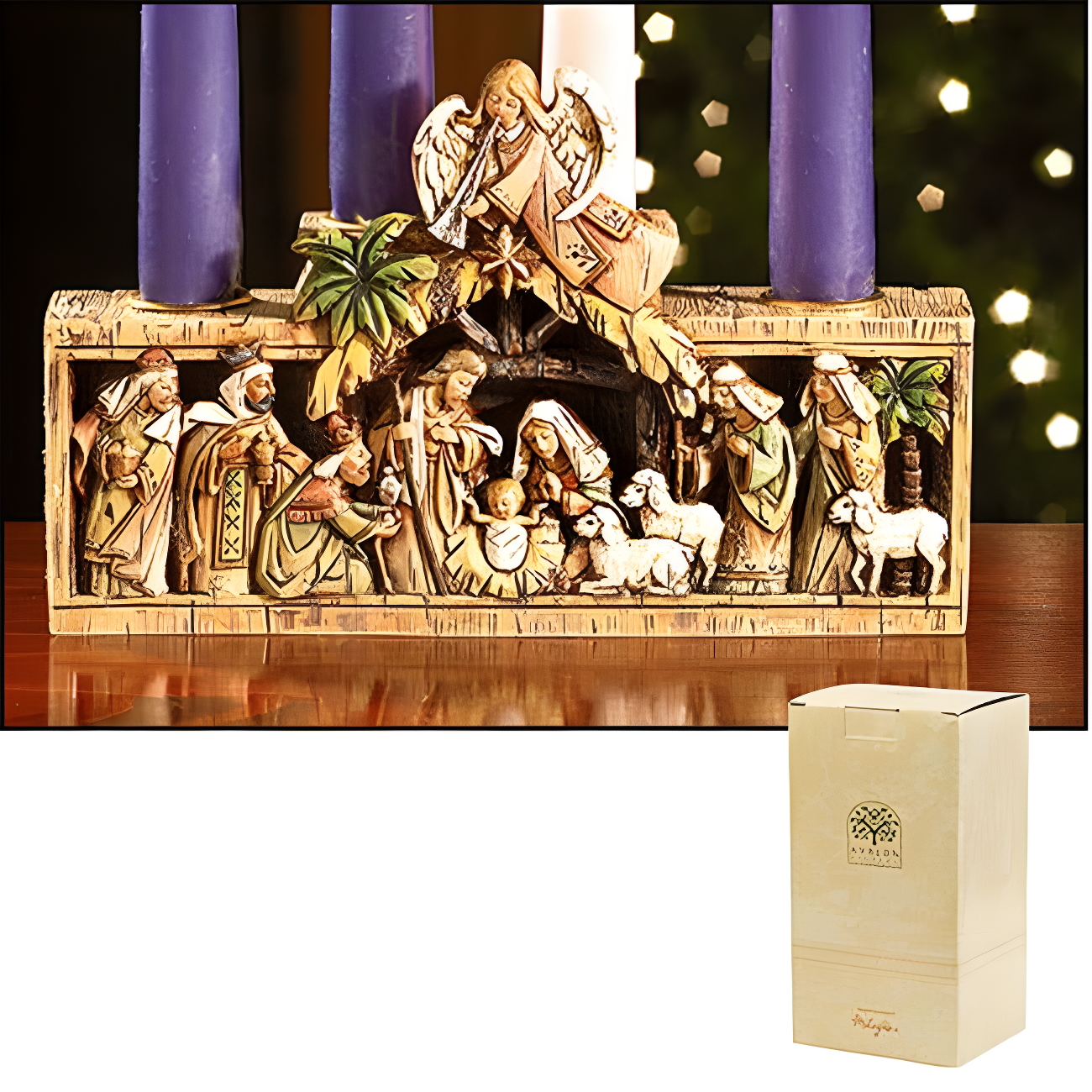 5-Inch Nativity Stone Resin Advent Candleholder